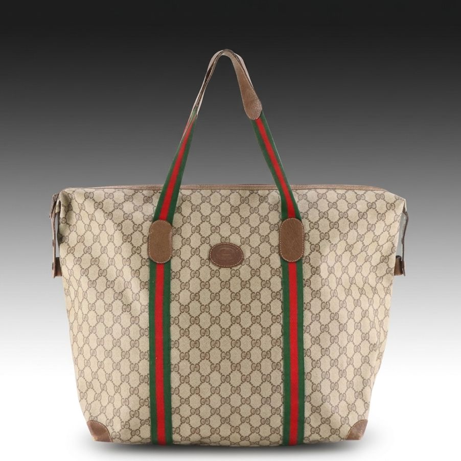 Gucci Accessory Collection Supreme Canvas, Web Stripe and Leather Weekender Bag