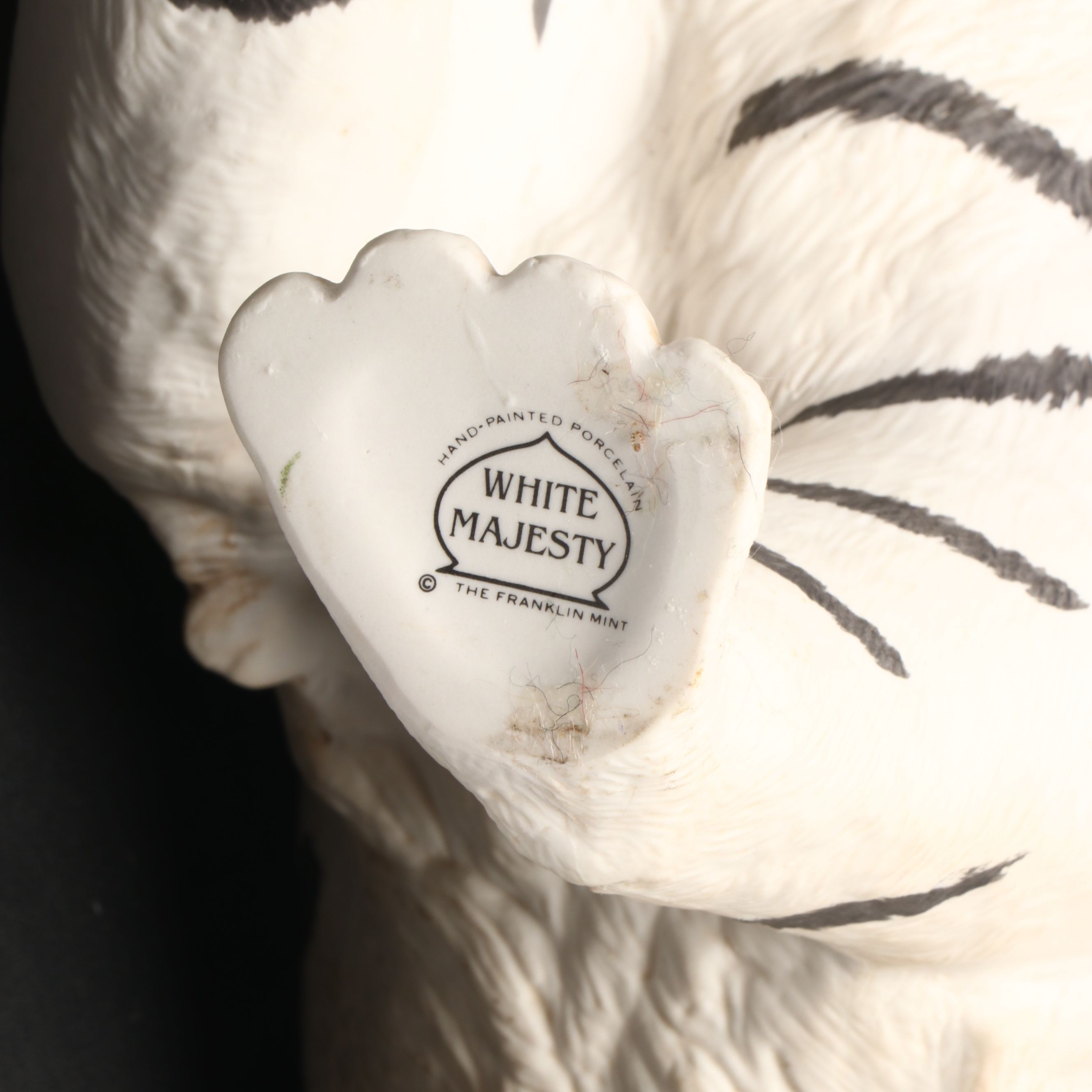 Franklin Mint "White Majesty" Porcelain Tiger on Wood Plinth