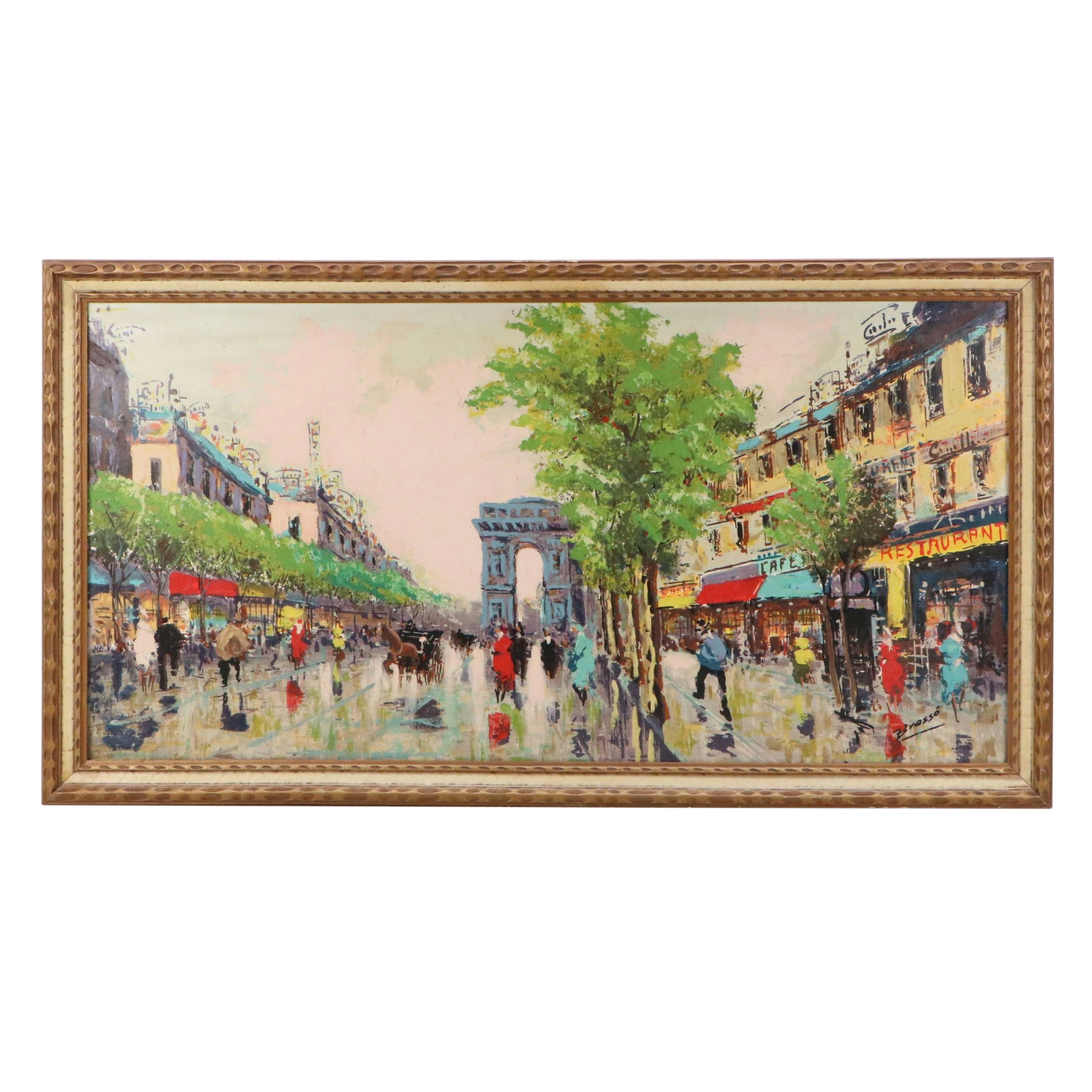 Brassó Oil Painting of Paris Street Scene, Mid-20th Century