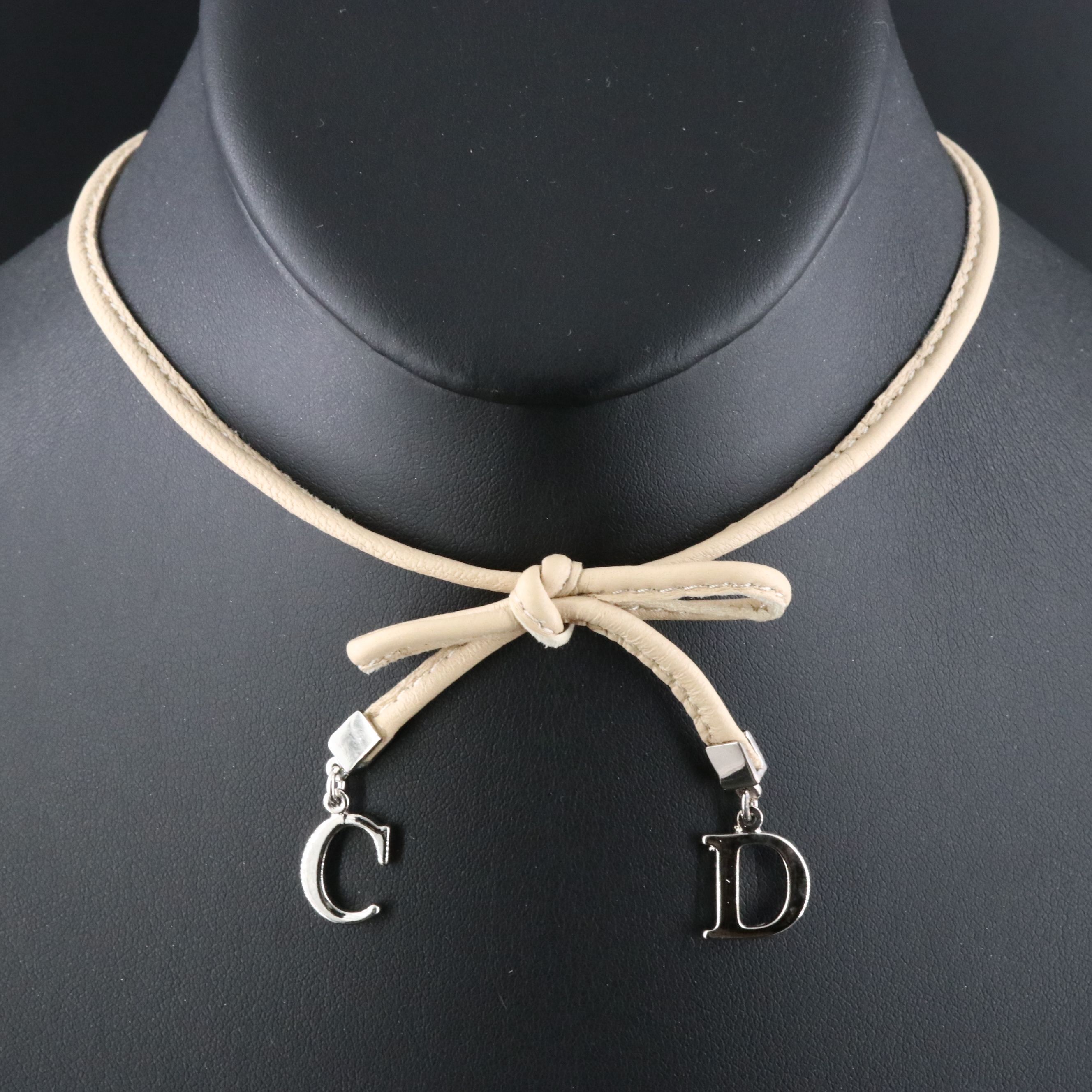 Christian Dior CD Leather Bow Choker Necklace