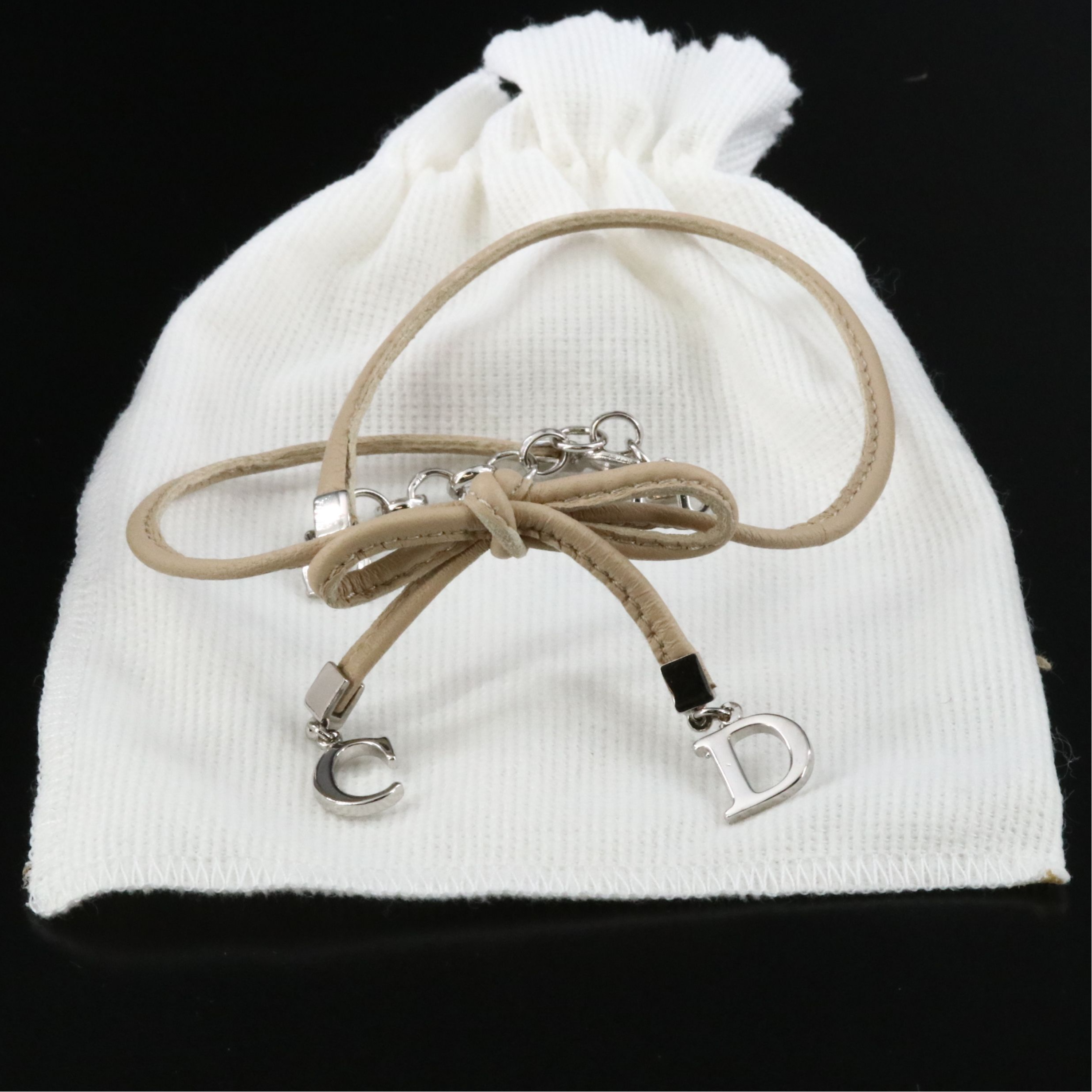 Christian Dior CD Leather Bow Choker Necklace