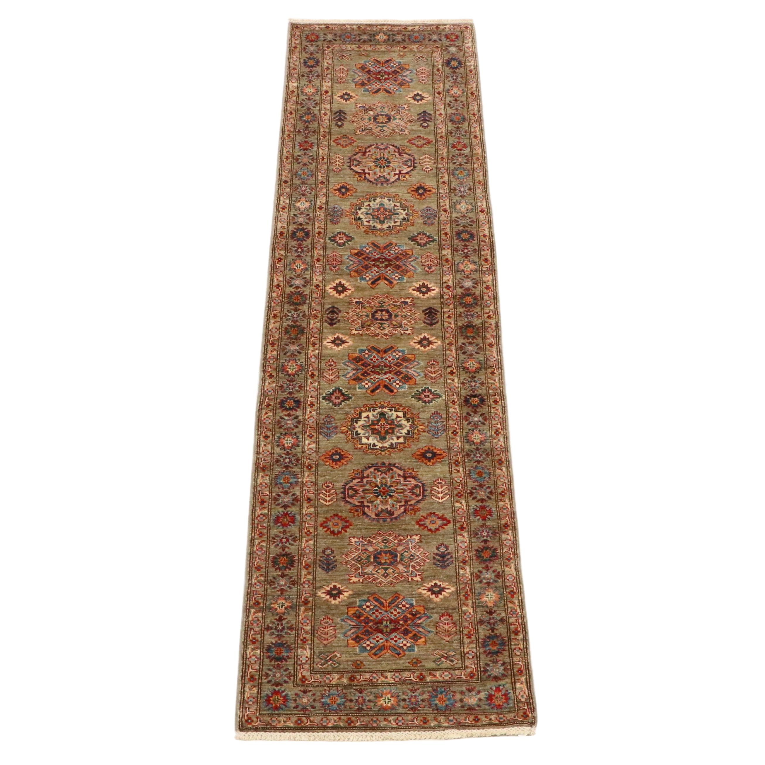 2'7 x 10'4 Hand-Knotted Afghan Kazak Carpet Runner