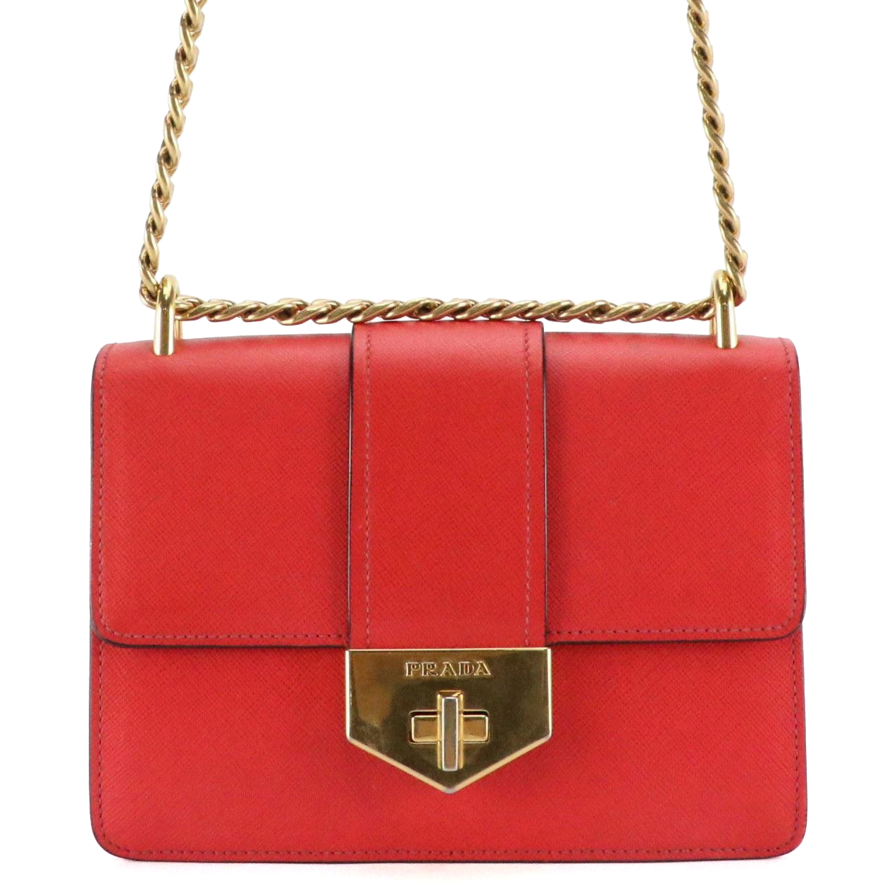 Prada Small Turnlock Shoulder Bag in Red Saffiano Lux Leather