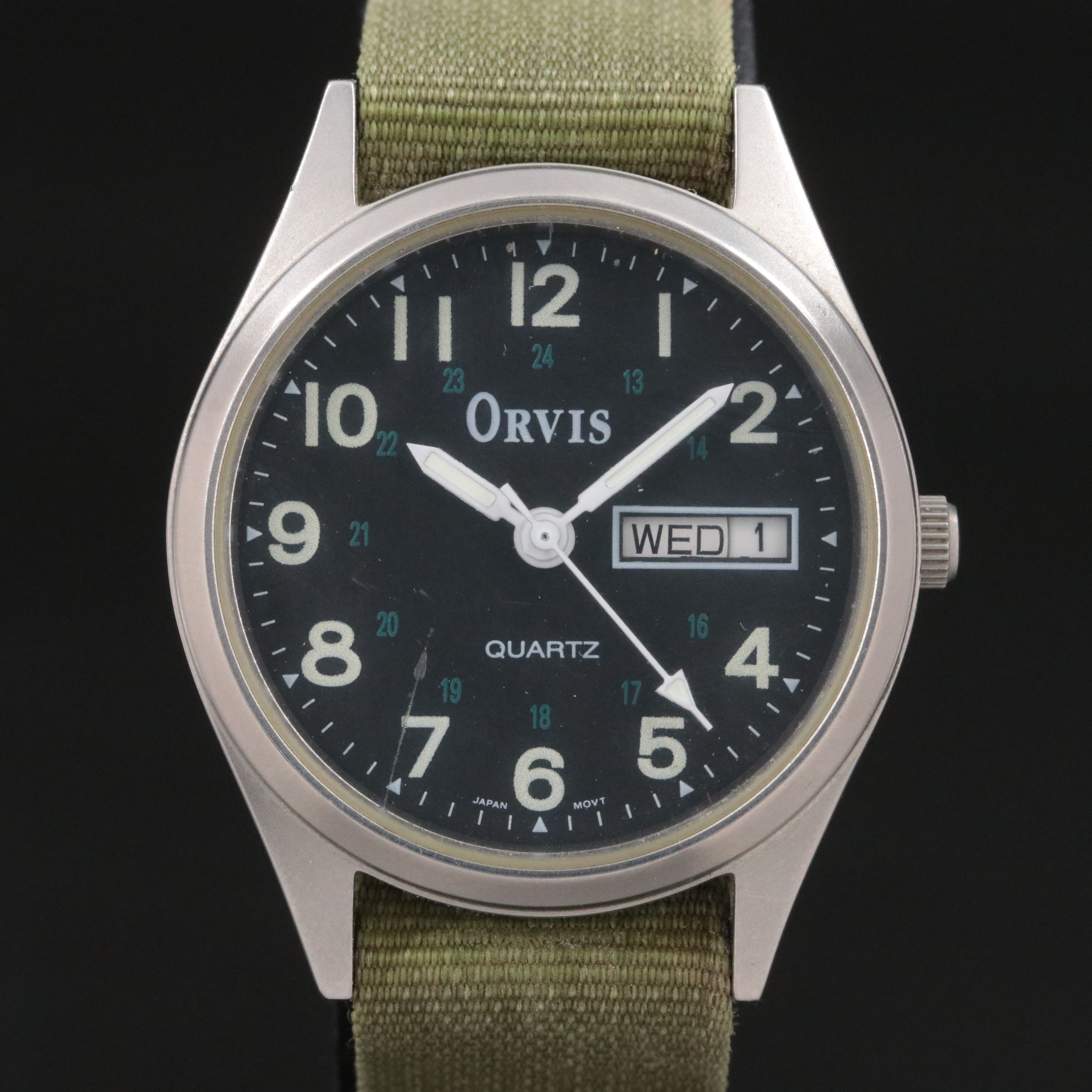 Vintage Orvis Field Style Day-Date Quartz Watch
