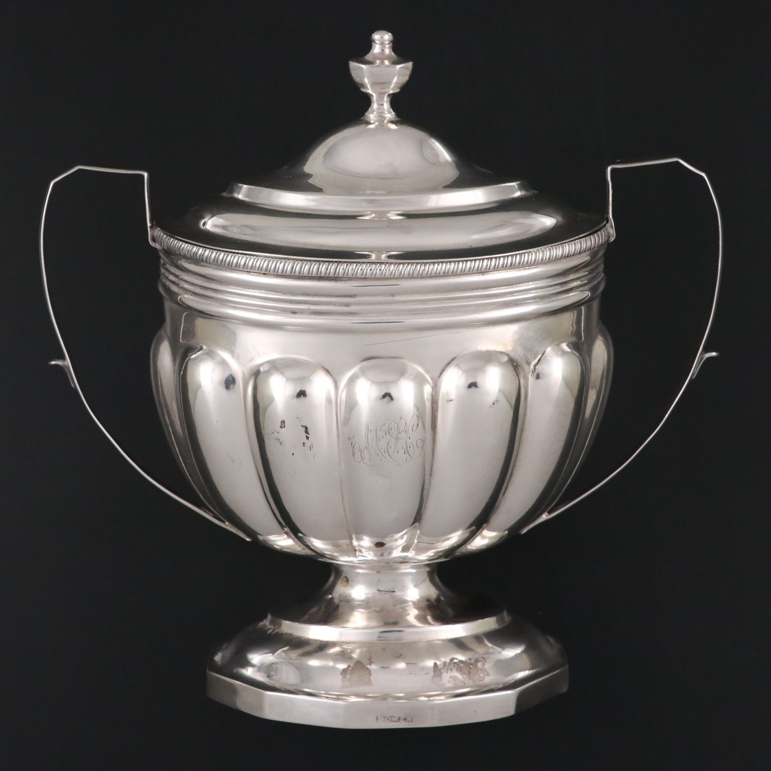 John Owen Jr. Monogrammed Sterling Silver Lidded Sugar, Early 19th Century