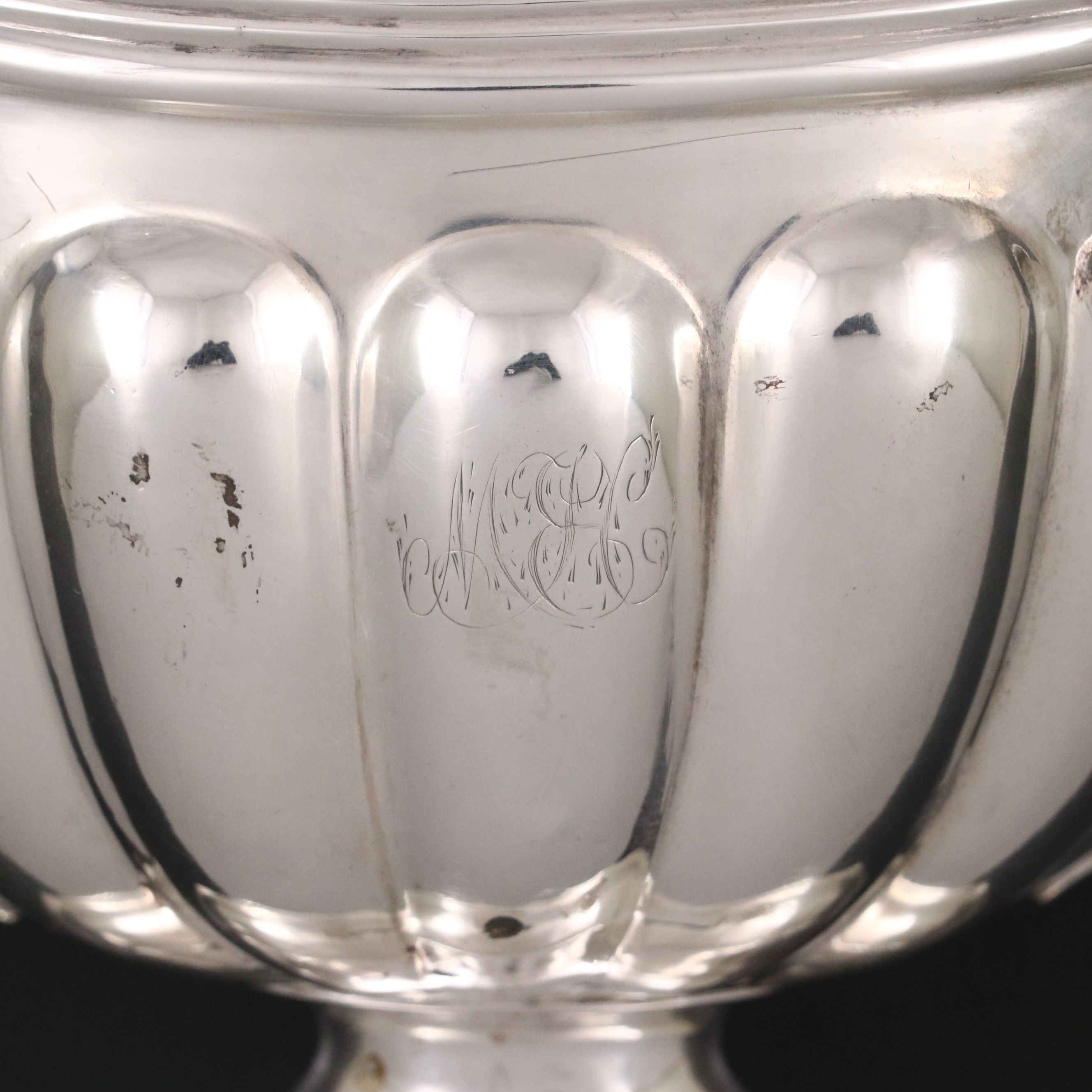 John Owen Jr. Monogrammed Sterling Silver Lidded Sugar, Early 19th Century