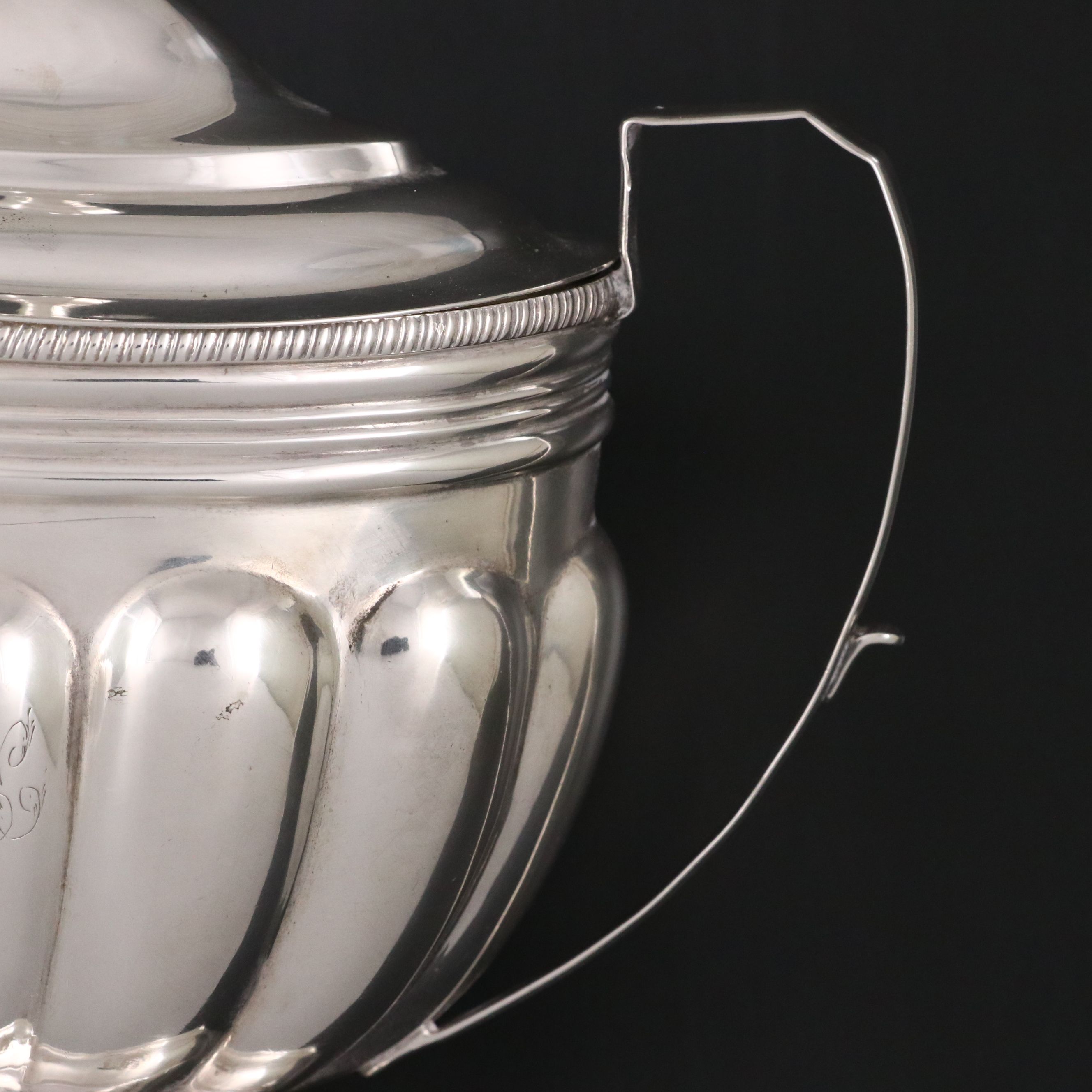 John Owen Jr. Monogrammed Sterling Silver Lidded Sugar, Early 19th Century