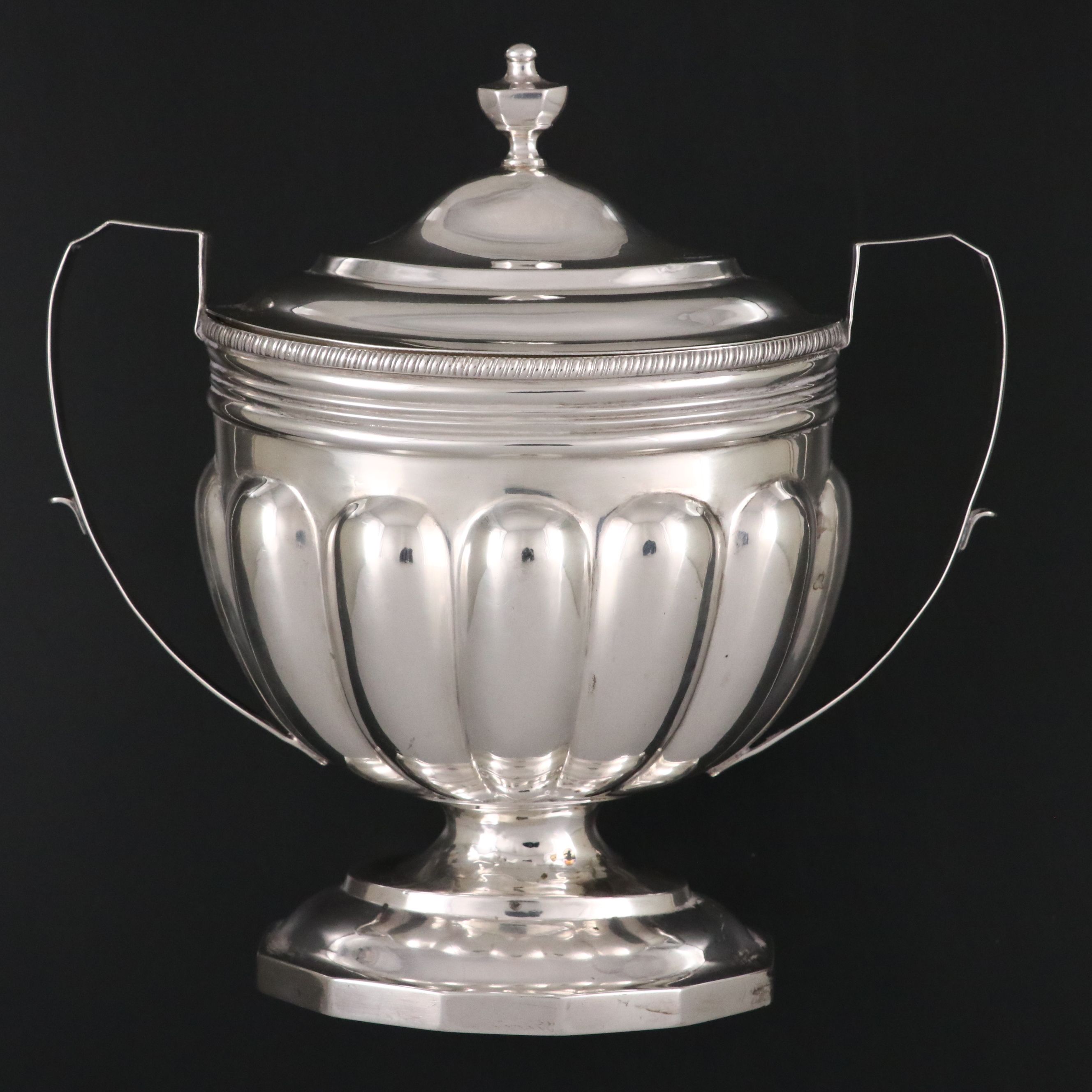 John Owen Jr. Monogrammed Sterling Silver Lidded Sugar, Early 19th Century