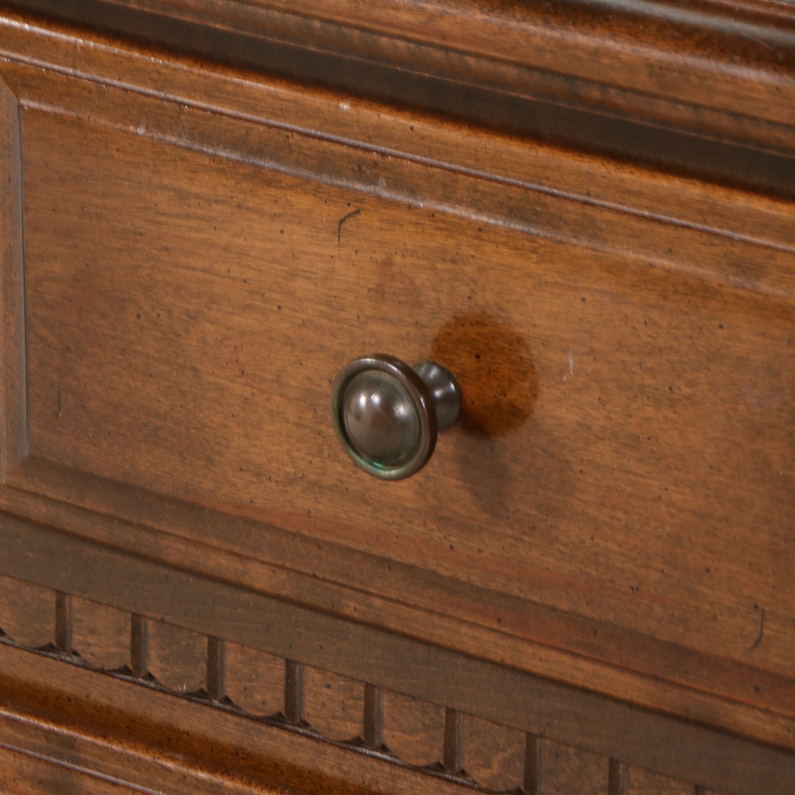 Ethan Allen Colonial Revival Cherry Double Dresser and Mirror, Late 20th Century