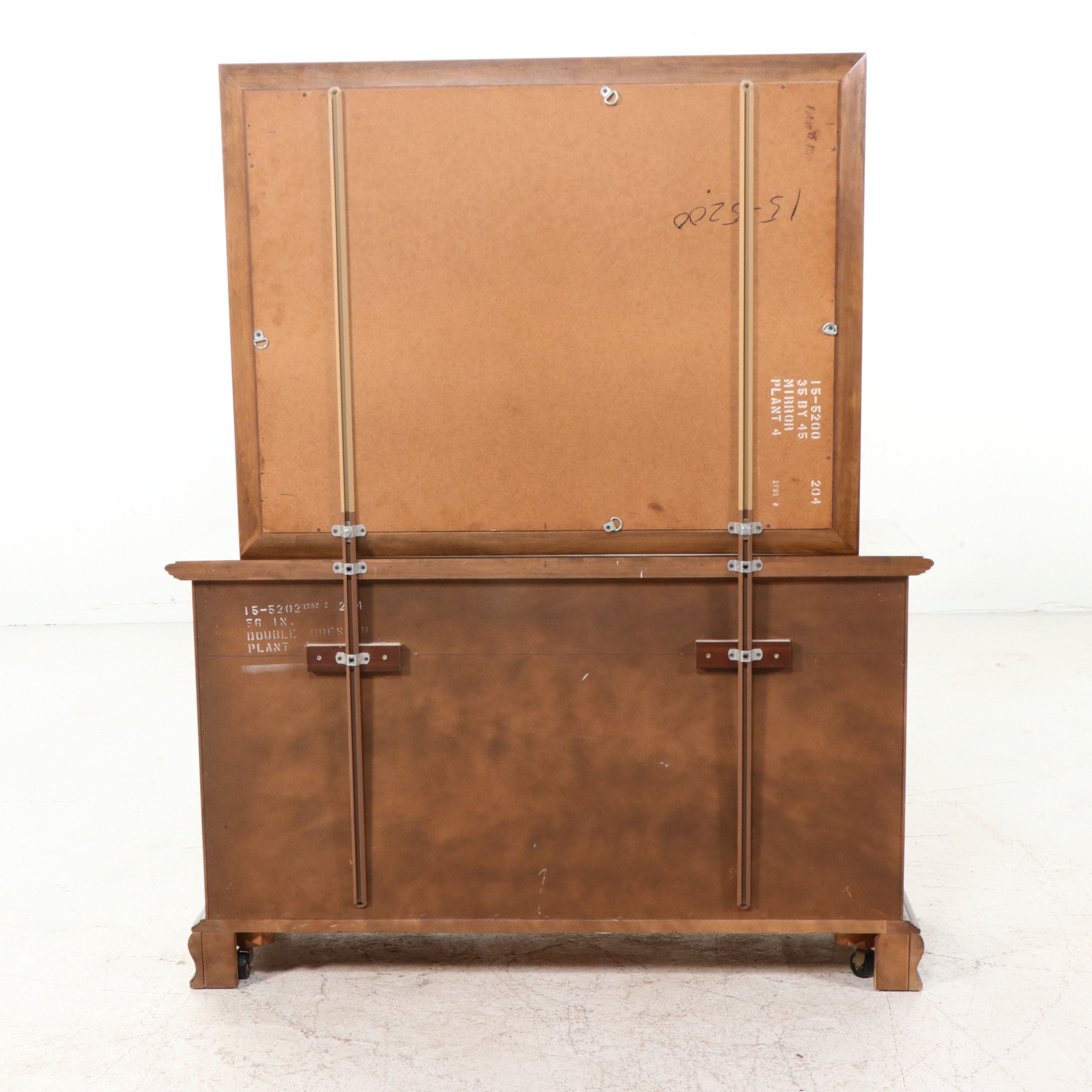 Ethan Allen Colonial Revival Cherry Double Dresser and Mirror, Late 20th Century
