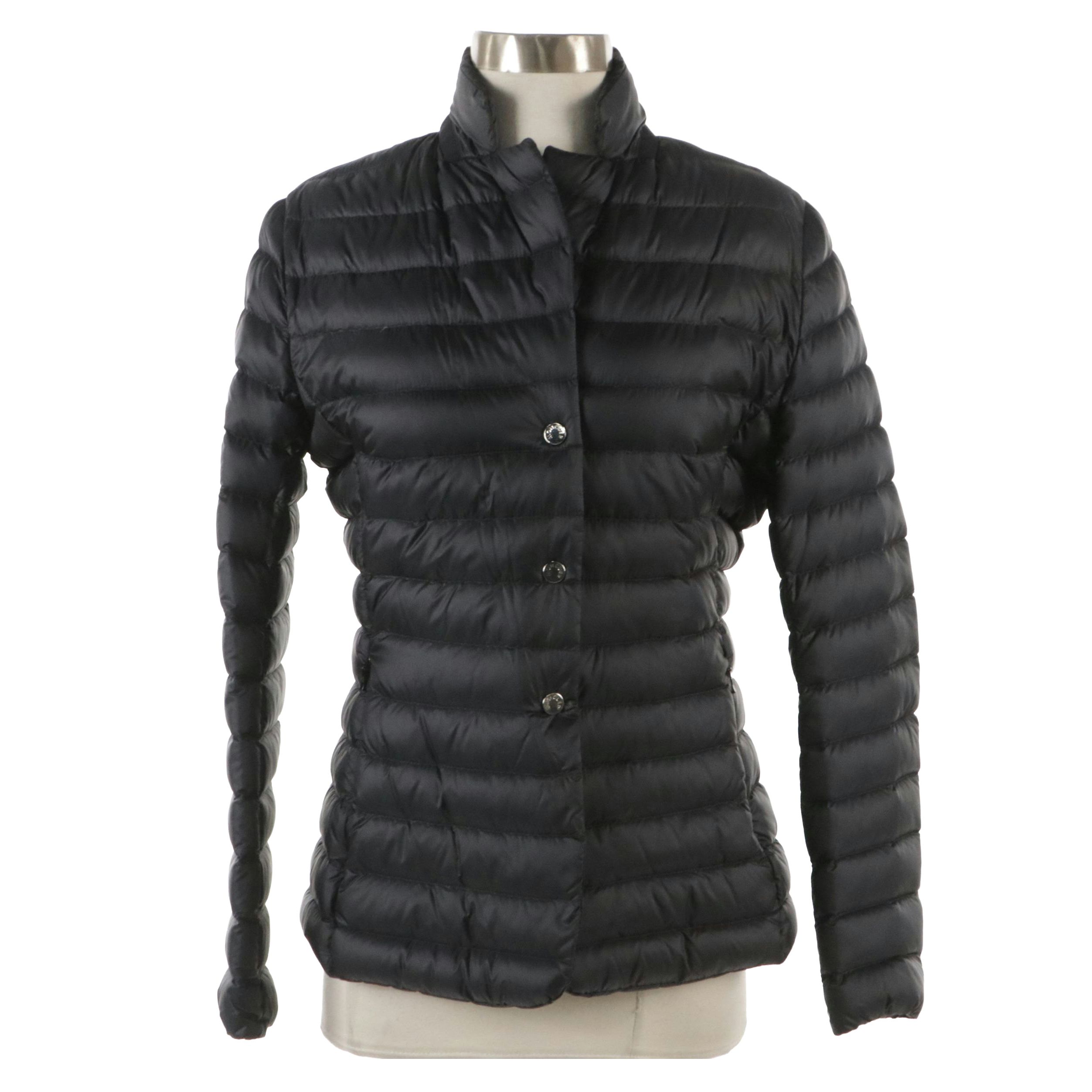 Moncler Longue Saison Collection Opale Fitted Down Jacket in Black