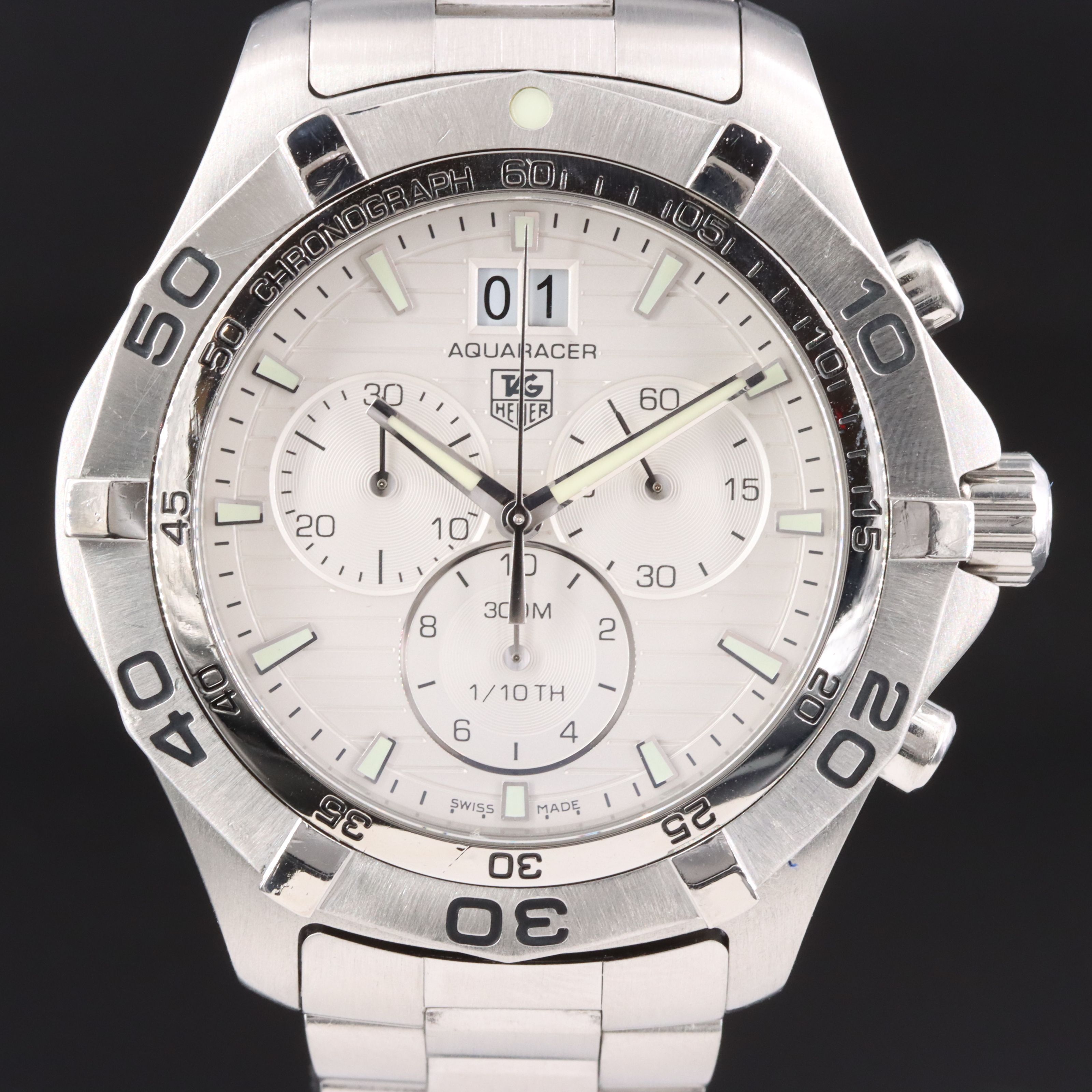Tag Heuer Aquaracer Date 1/10th Chronograph Steel Quartz Watch # CAF101F