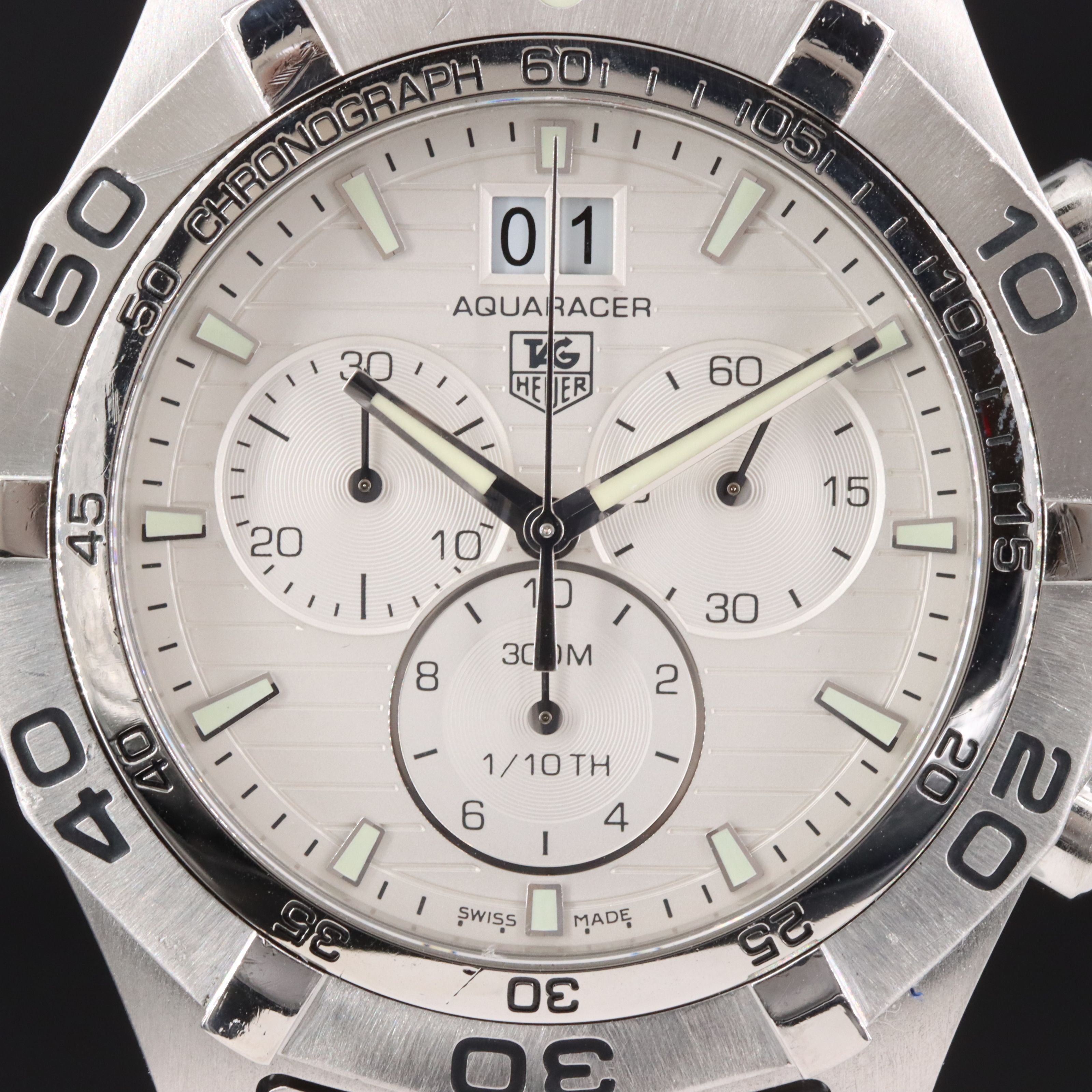 Tag Heuer Aquaracer Date 1/10th Chronograph Steel Quartz Watch # CAF101F