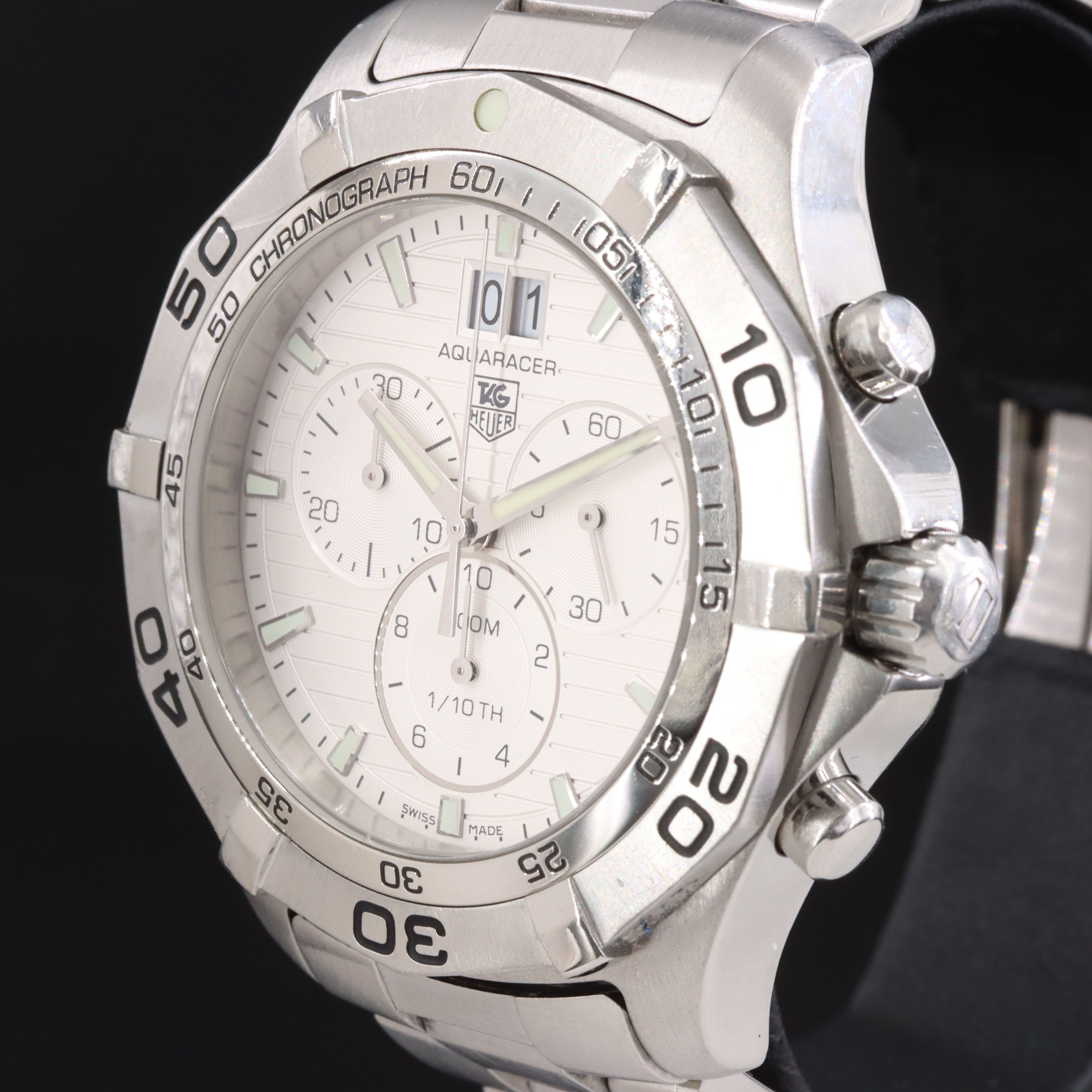 Tag Heuer Aquaracer Date 1/10th Chronograph Steel Quartz Watch # CAF101F