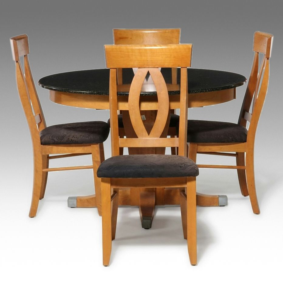 Five-Piece Canadel Birch Dining Set with Granite-Top Pedestal Table