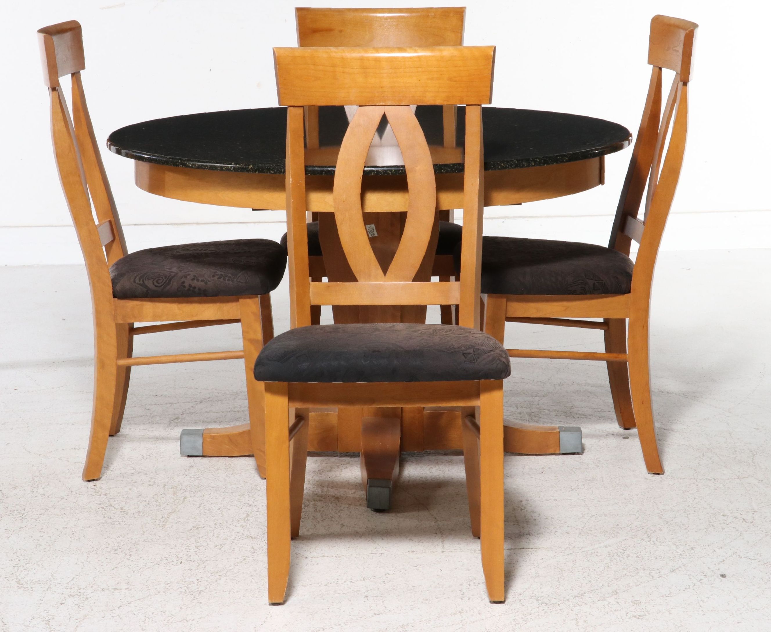 Five-Piece Canadel Birch Dining Set with Granite-Top Pedestal Table