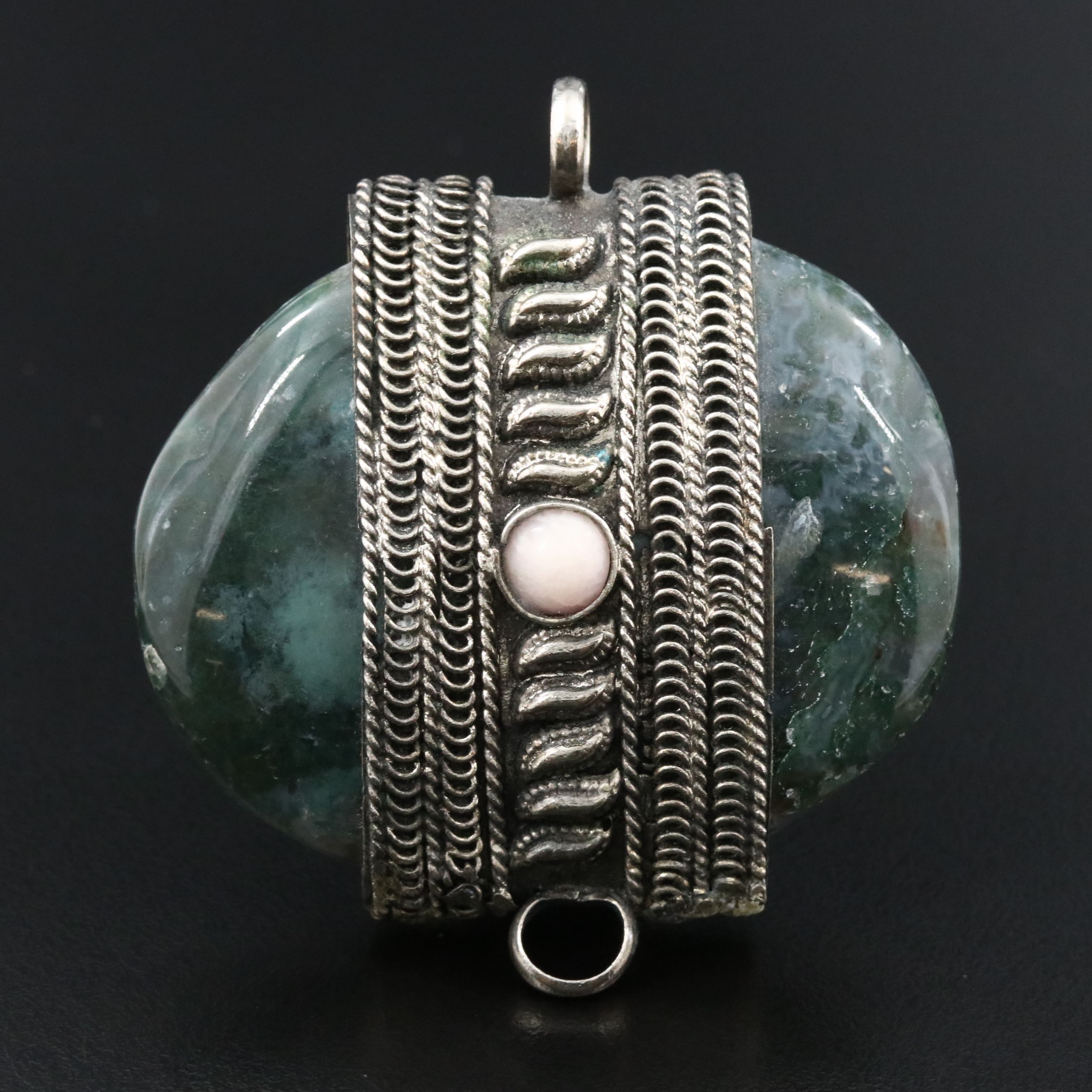 Moss Agate and Rose Quartz Pendant