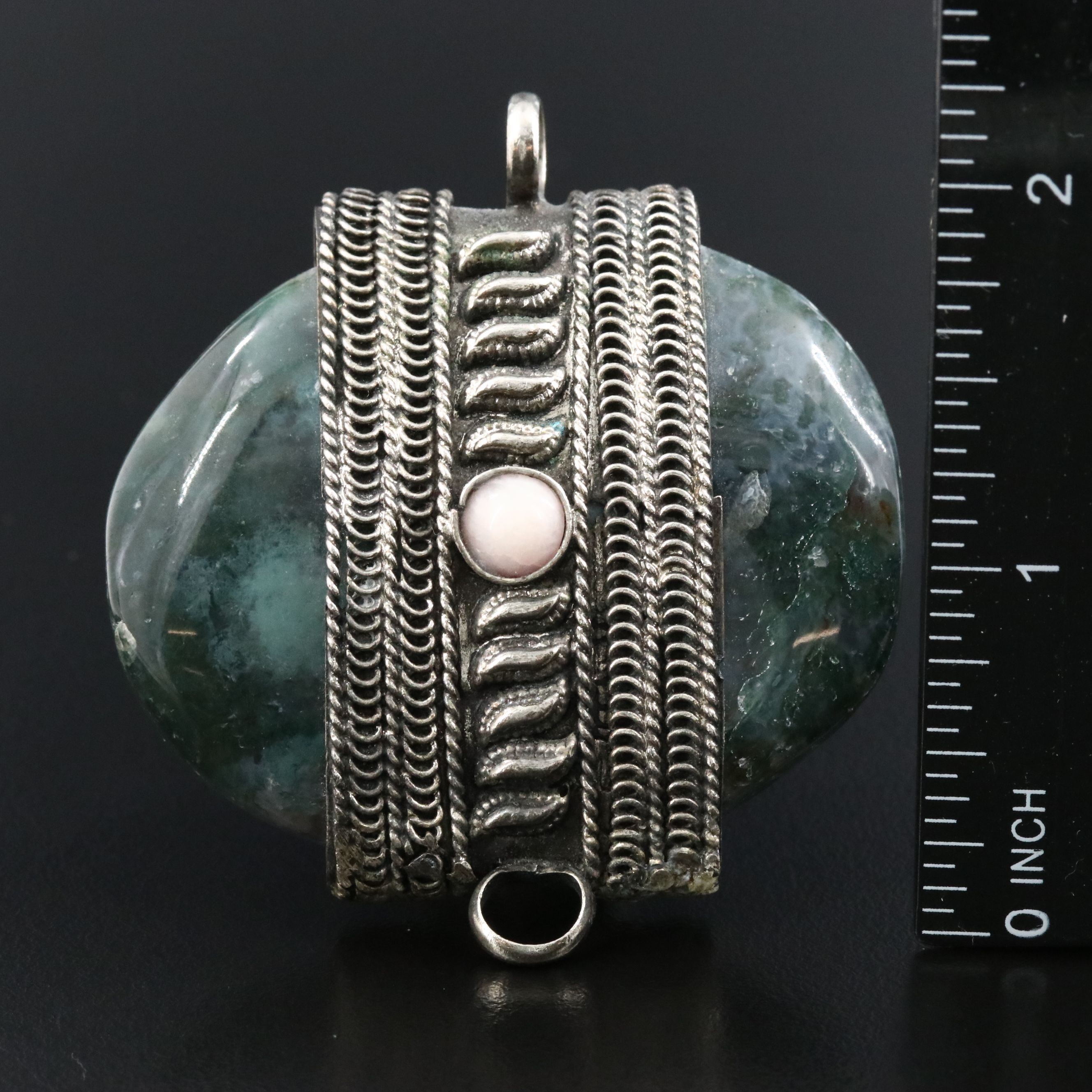 Moss Agate and Rose Quartz Pendant