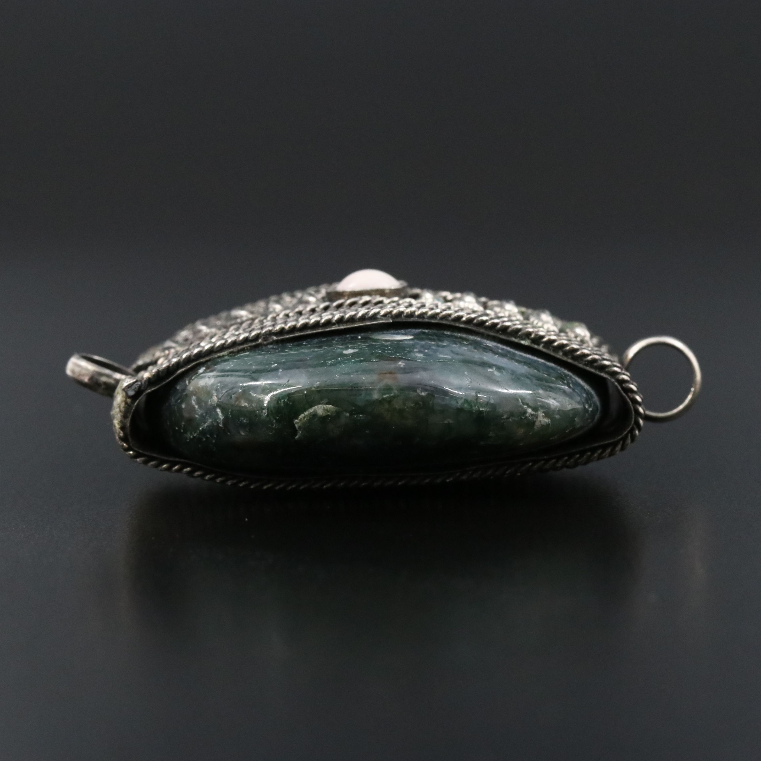 Moss Agate and Rose Quartz Pendant