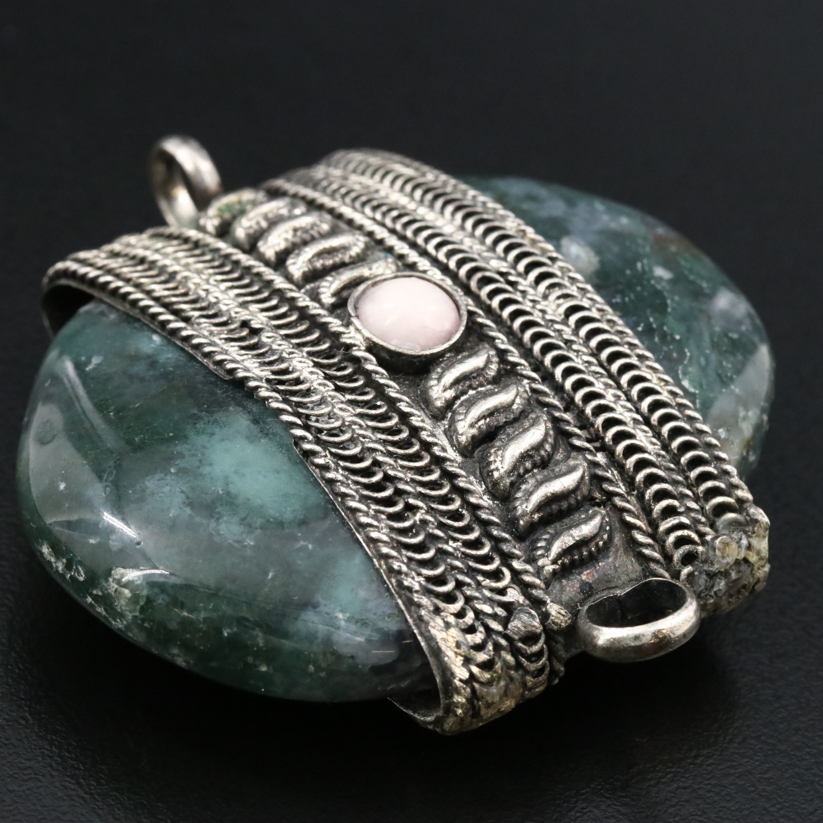 Moss Agate and Rose Quartz Pendant