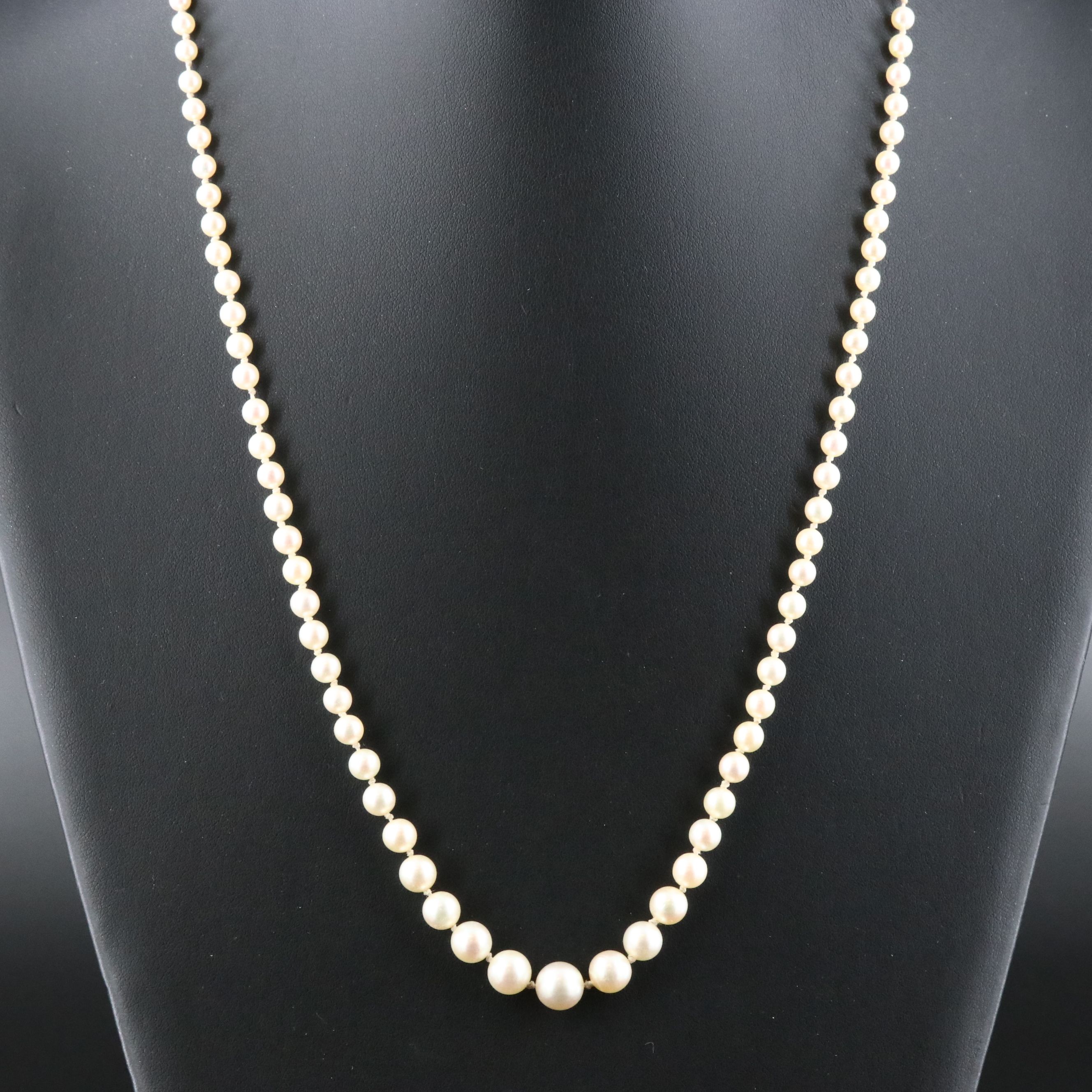 Pearl Graduated Matinee Necklace with a Platinum Diamond Accented Clasp
