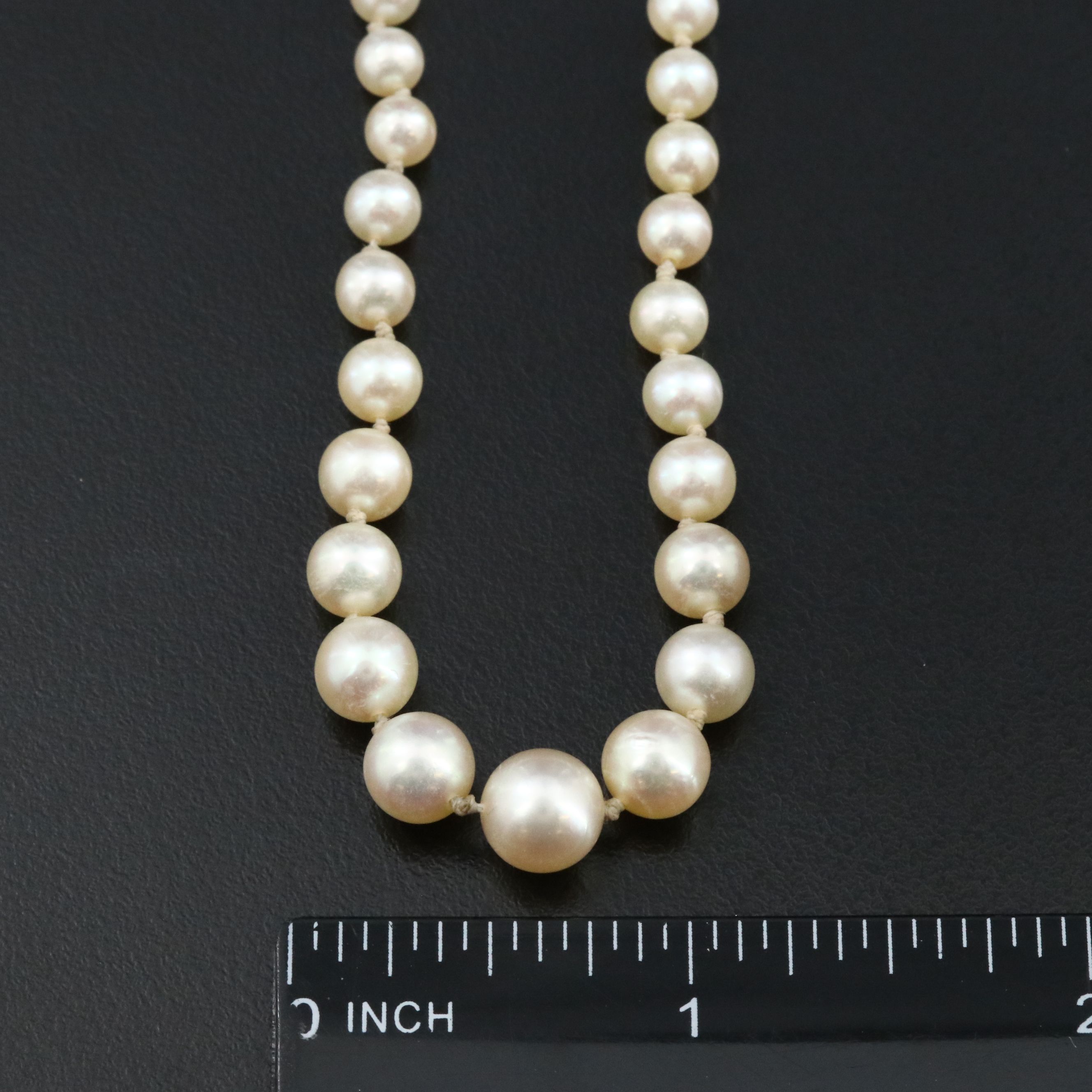 Pearl Graduated Matinee Necklace with a Platinum Diamond Accented Clasp