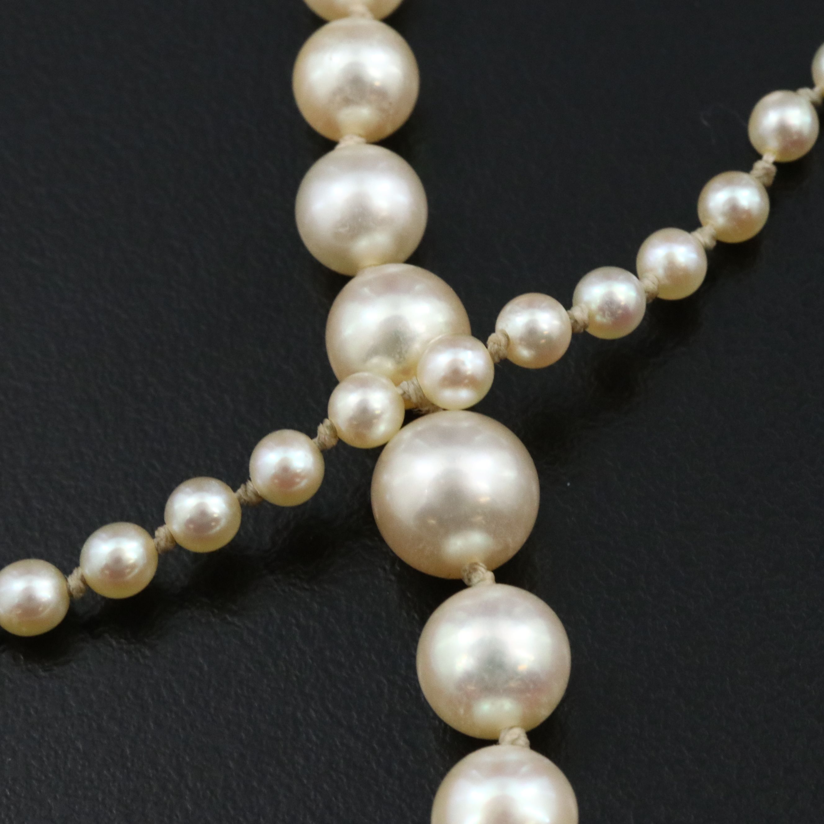 Pearl Graduated Matinee Necklace with a Platinum Diamond Accented Clasp