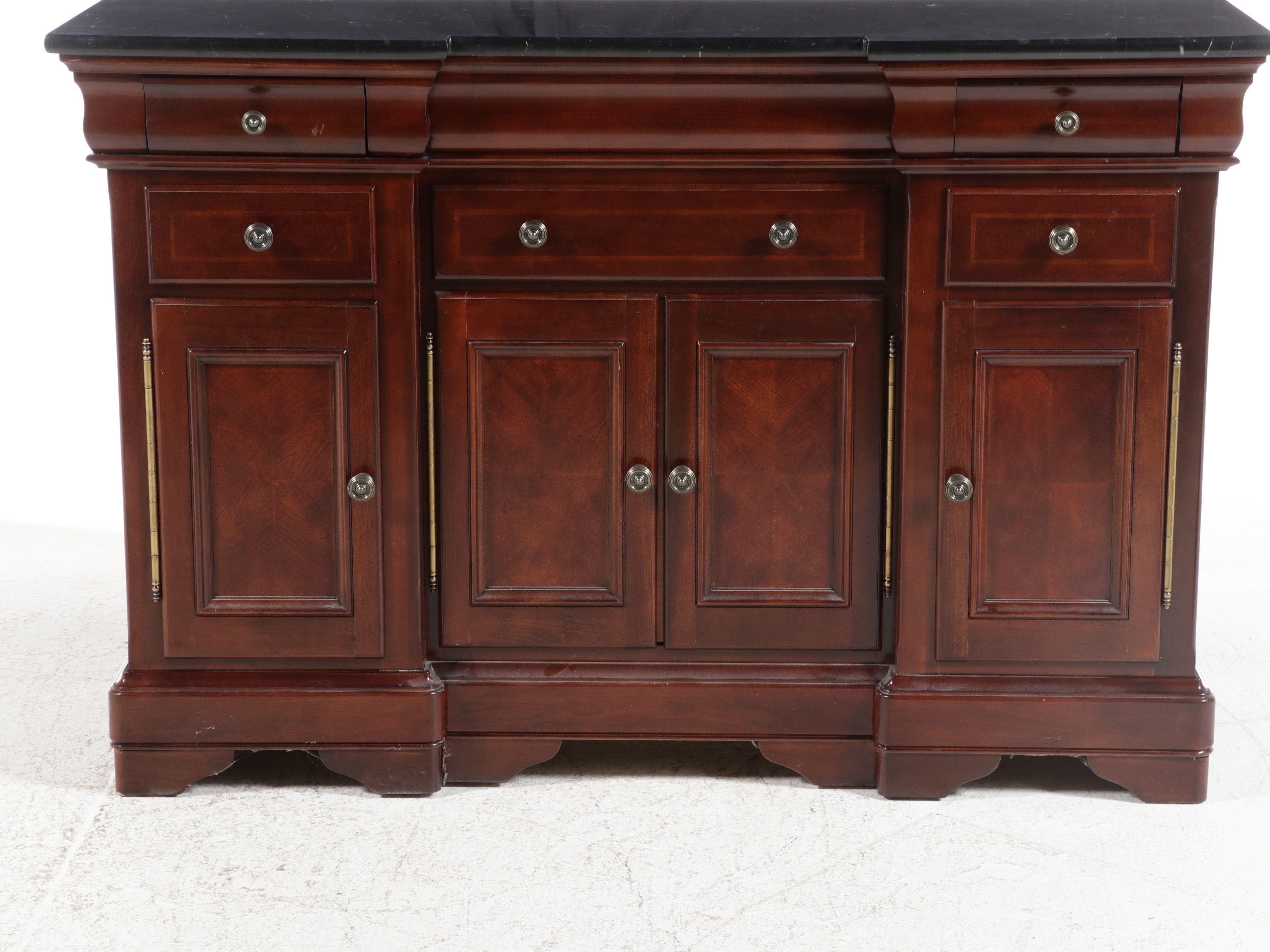 Universal Furniture Mahogany Breakfront Sideboard with Granite Top
