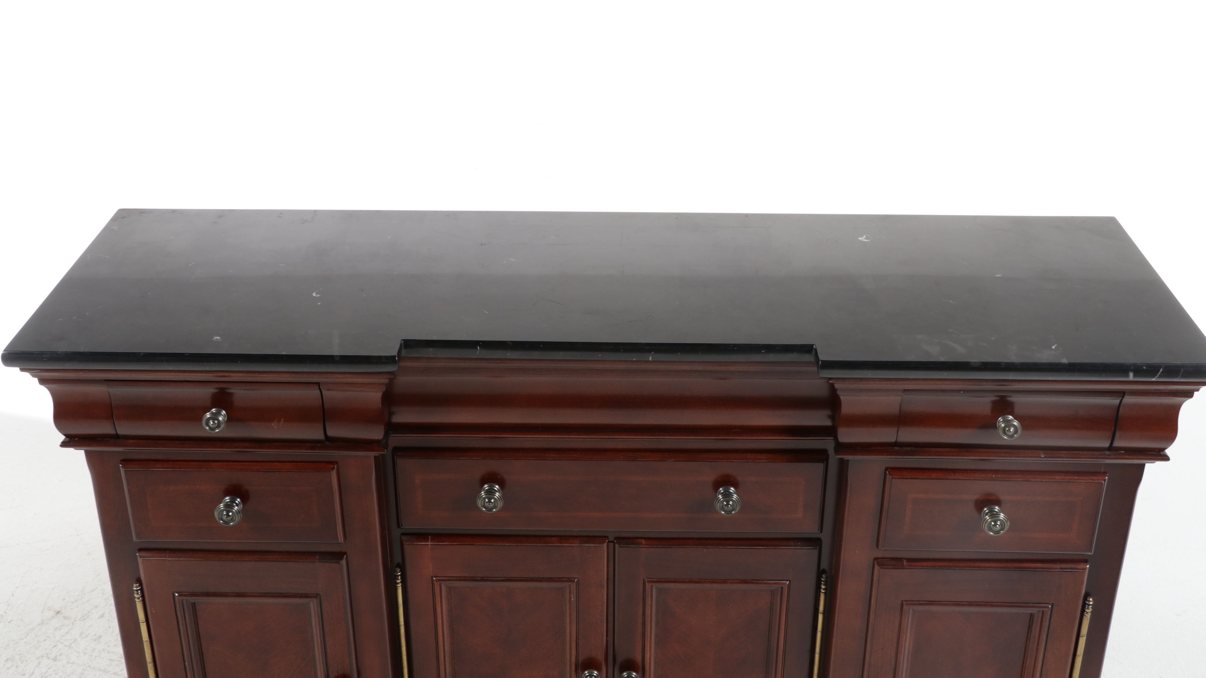 Universal Furniture Mahogany Breakfront Sideboard with Granite Top