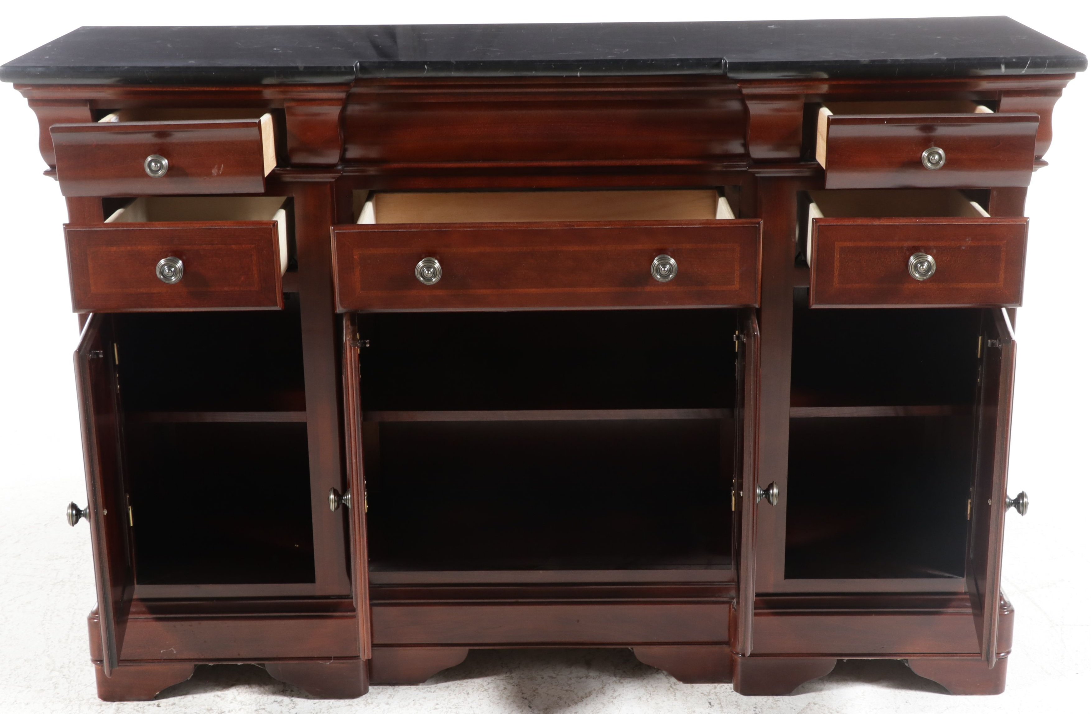Universal Furniture Mahogany Breakfront Sideboard with Granite Top