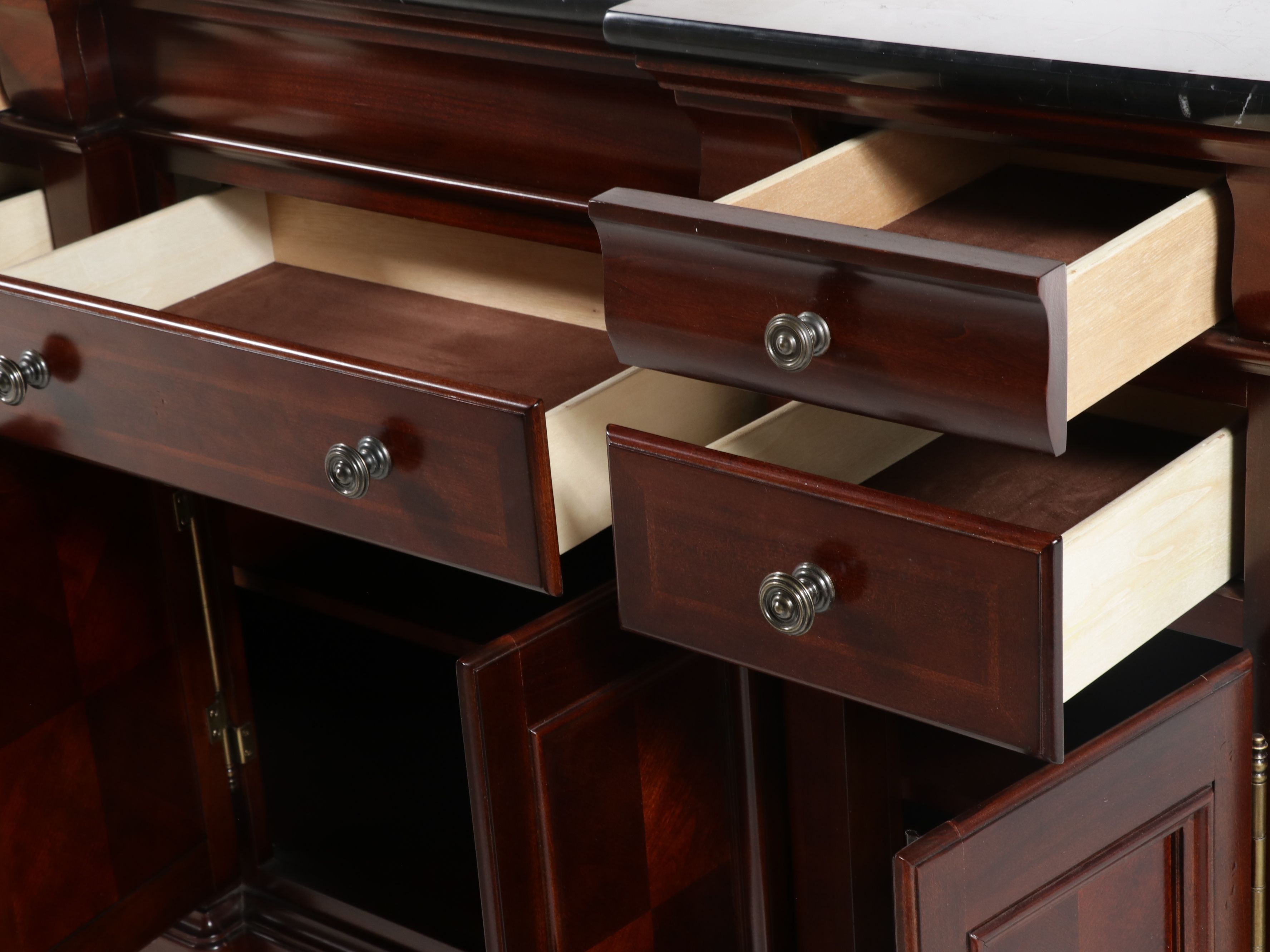 Universal Furniture Mahogany Breakfront Sideboard with Granite Top