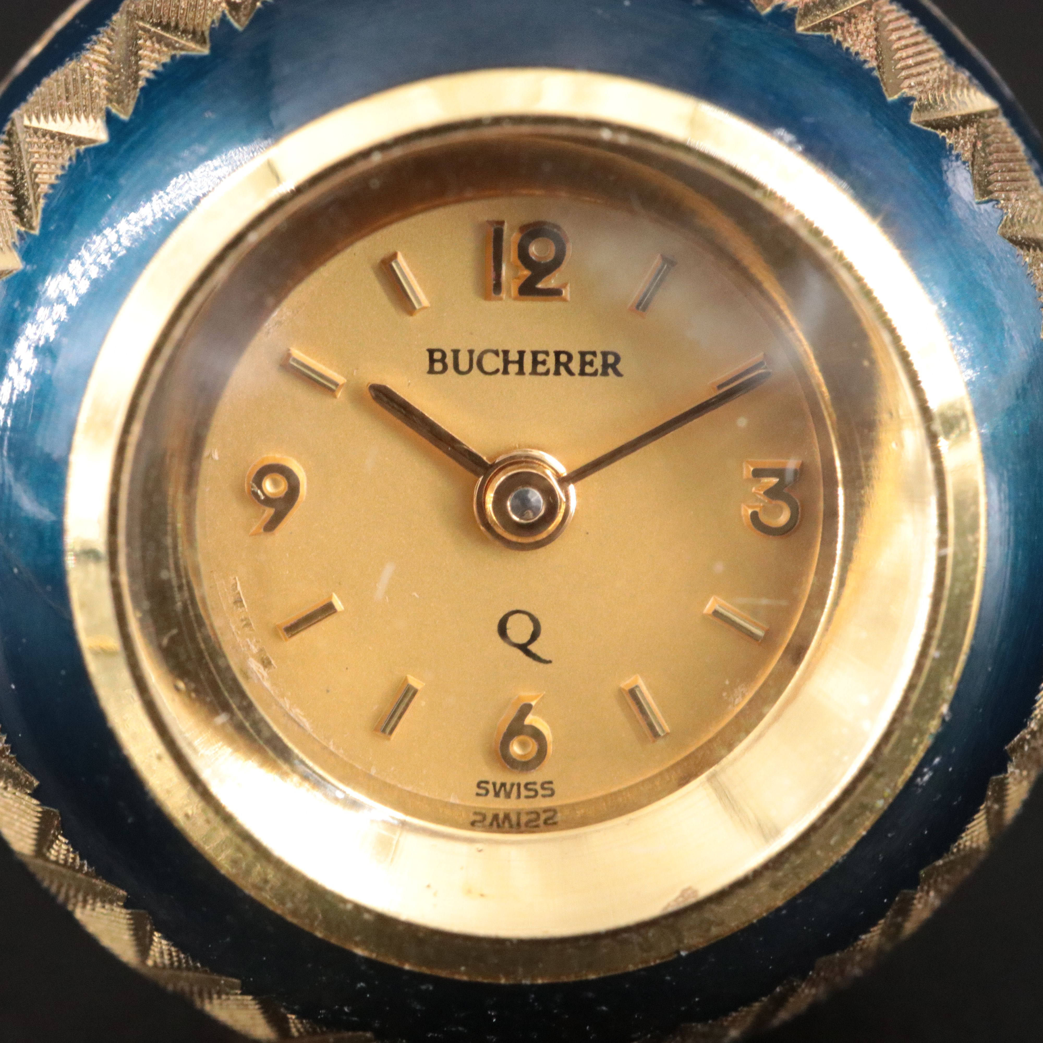 Bucherer Enamel and Gold Tone Orb Quartz Pendant Watch with 14K Chain