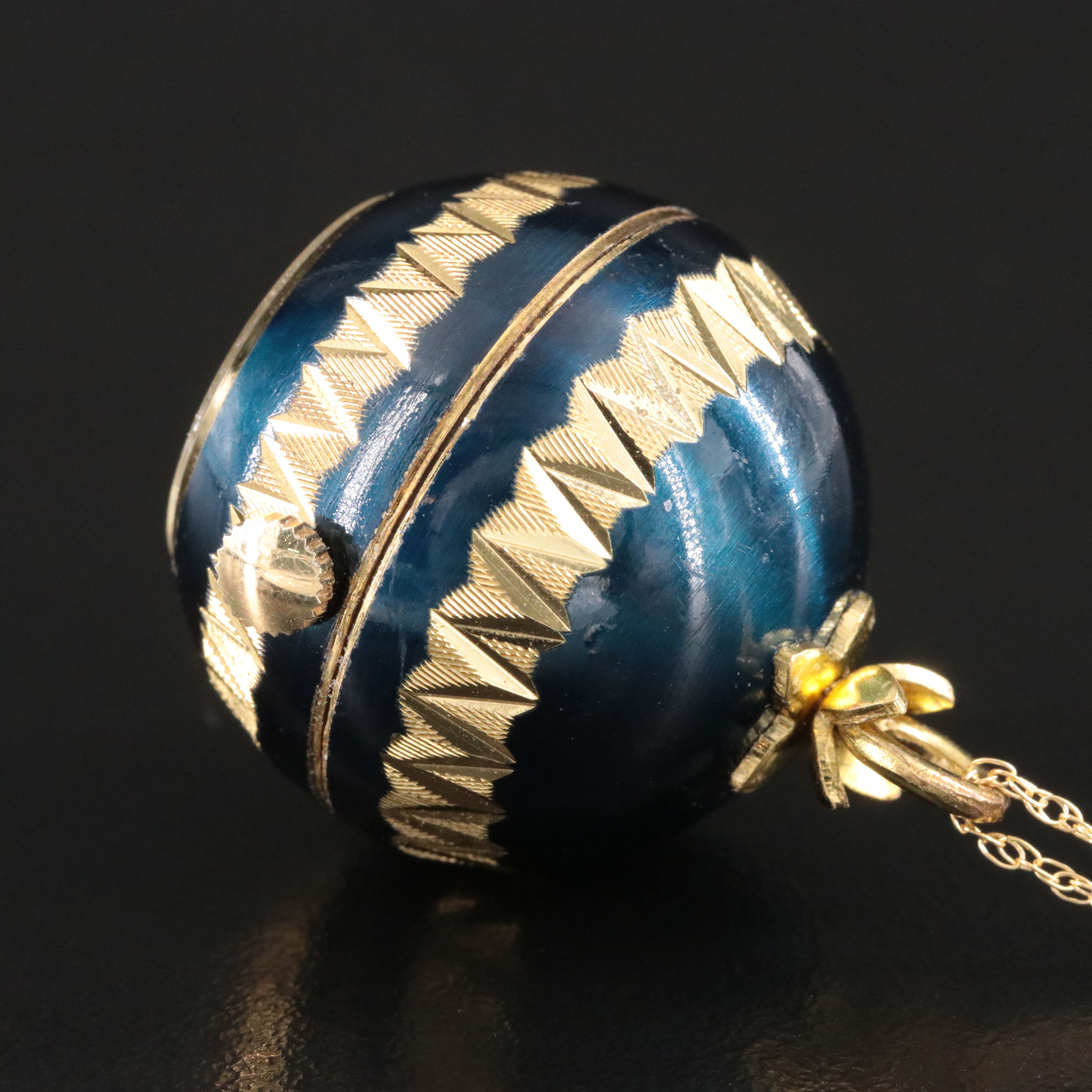 Bucherer Enamel and Gold Tone Orb Quartz Pendant Watch with 14K Chain