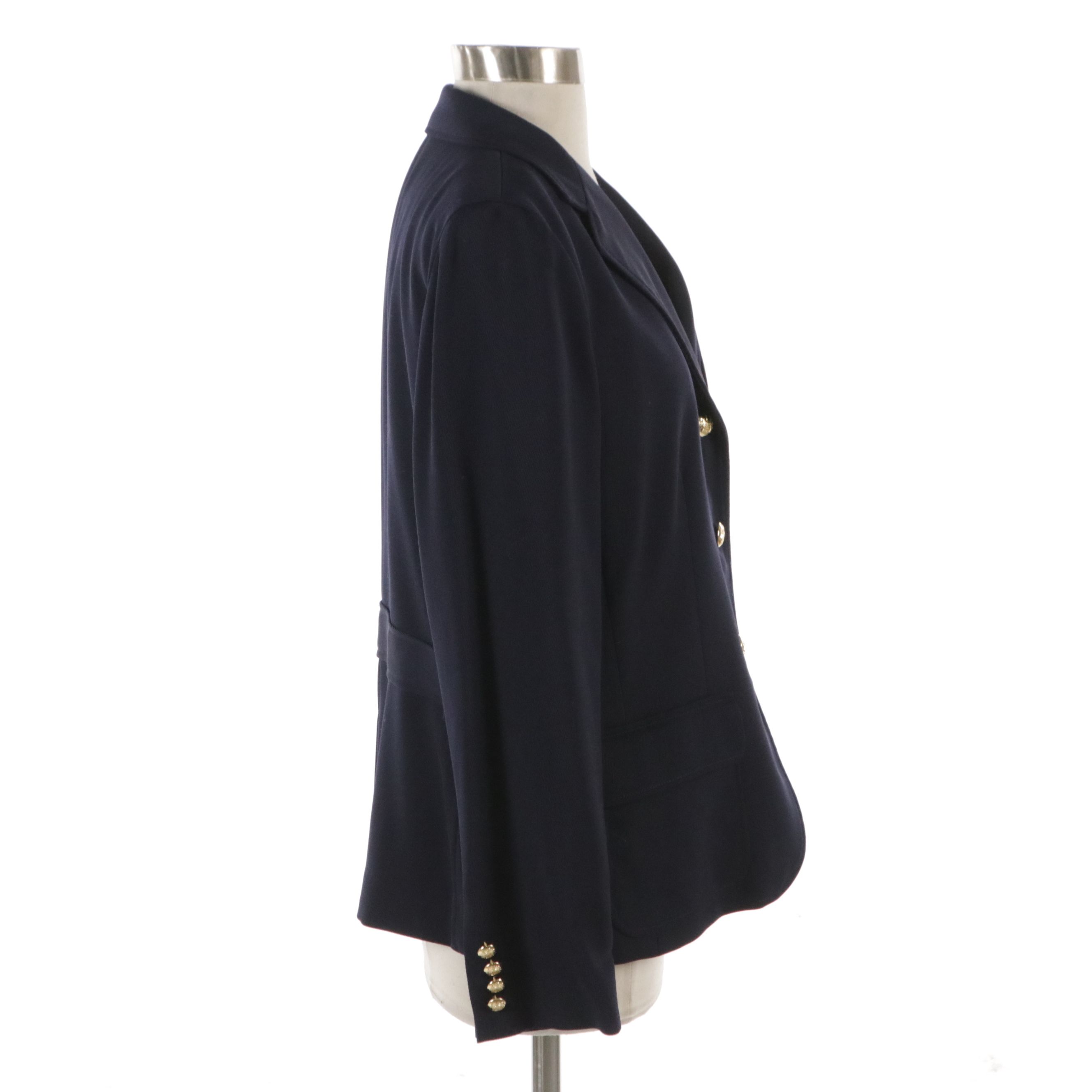 Lauren Ralph Lauren Embroidered Pocket Blazer in Navy Blue Wool Twill