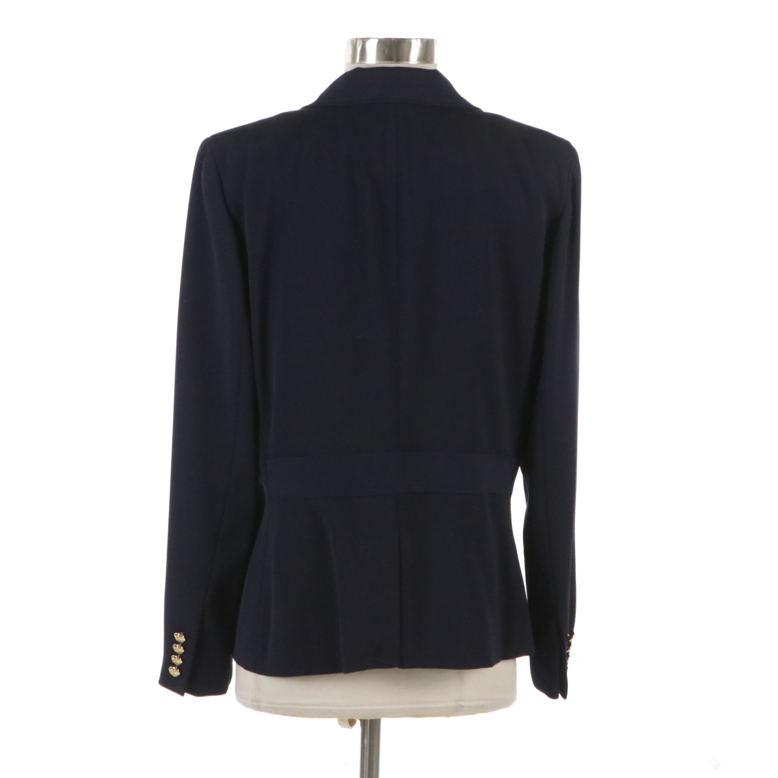 Lauren Ralph Lauren Embroidered Pocket Blazer in Navy Blue Wool Twill