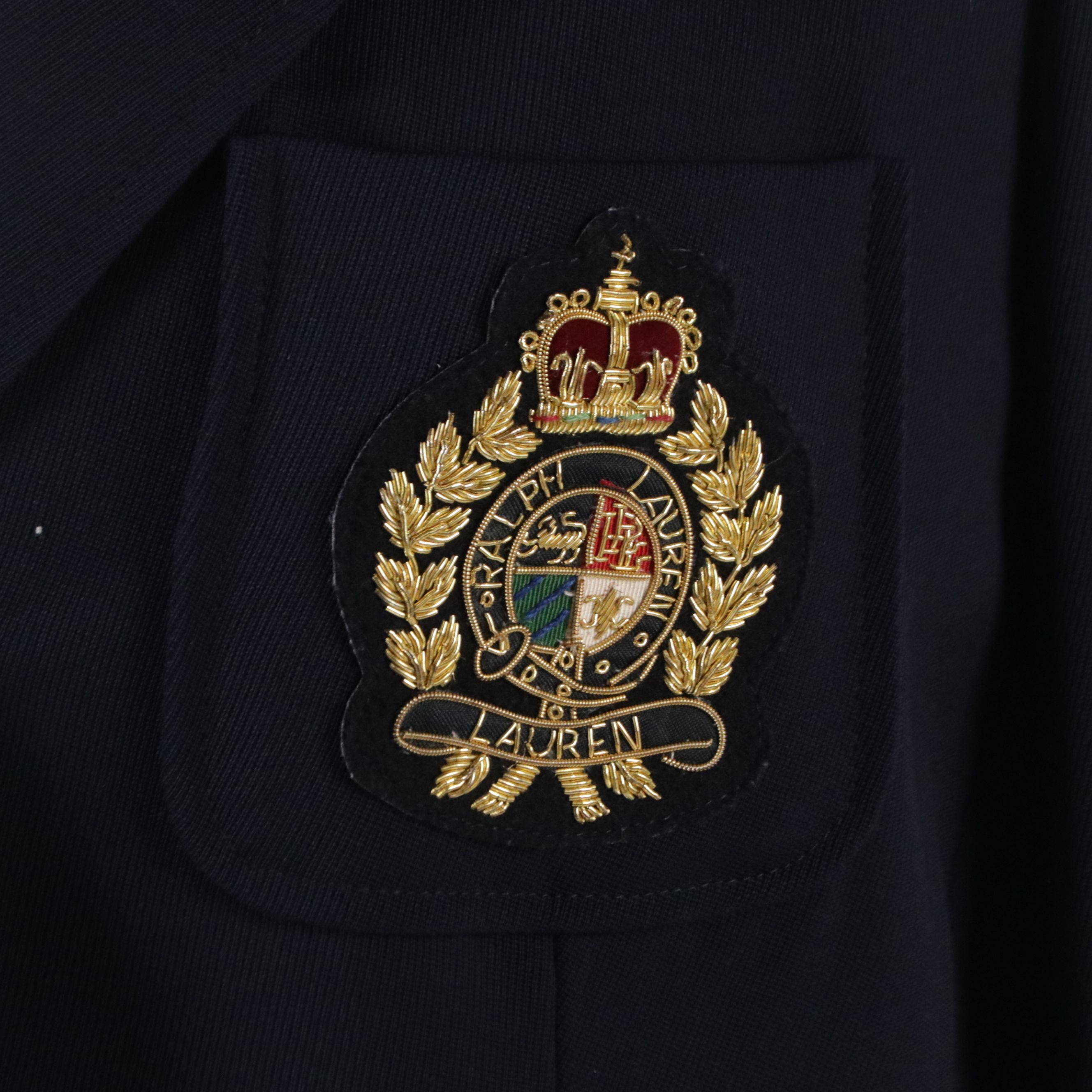 Lauren Ralph Lauren Embroidered Pocket Blazer in Navy Blue Wool Twill
