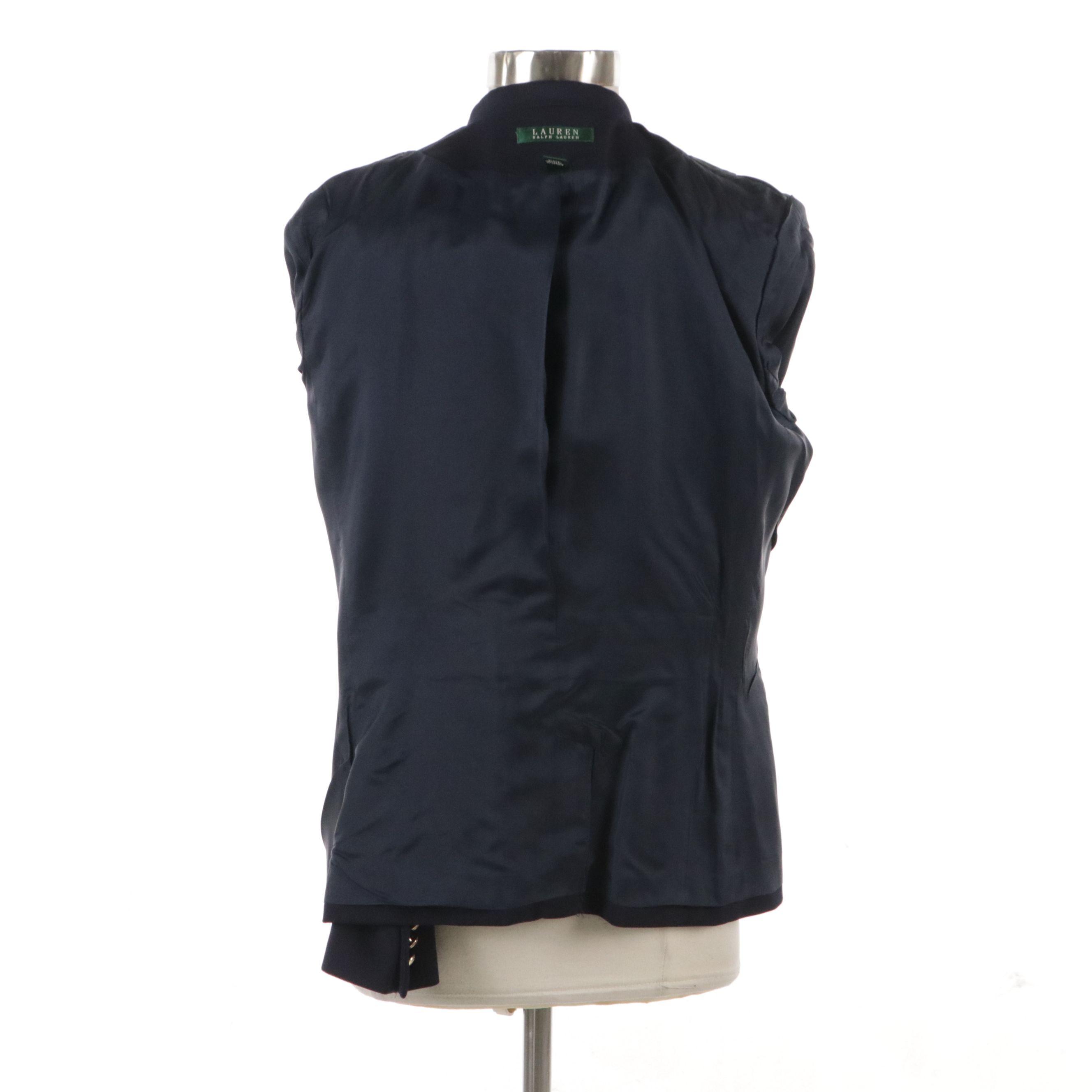 Lauren Ralph Lauren Embroidered Pocket Blazer in Navy Blue Wool Twill