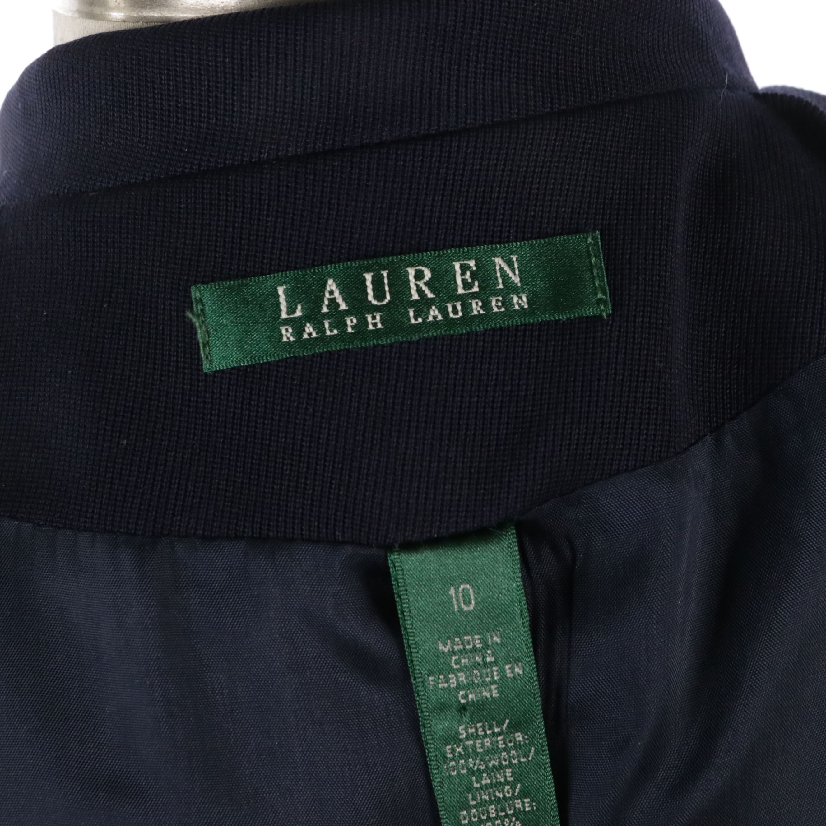 Lauren Ralph Lauren Embroidered Pocket Blazer in Navy Blue Wool Twill