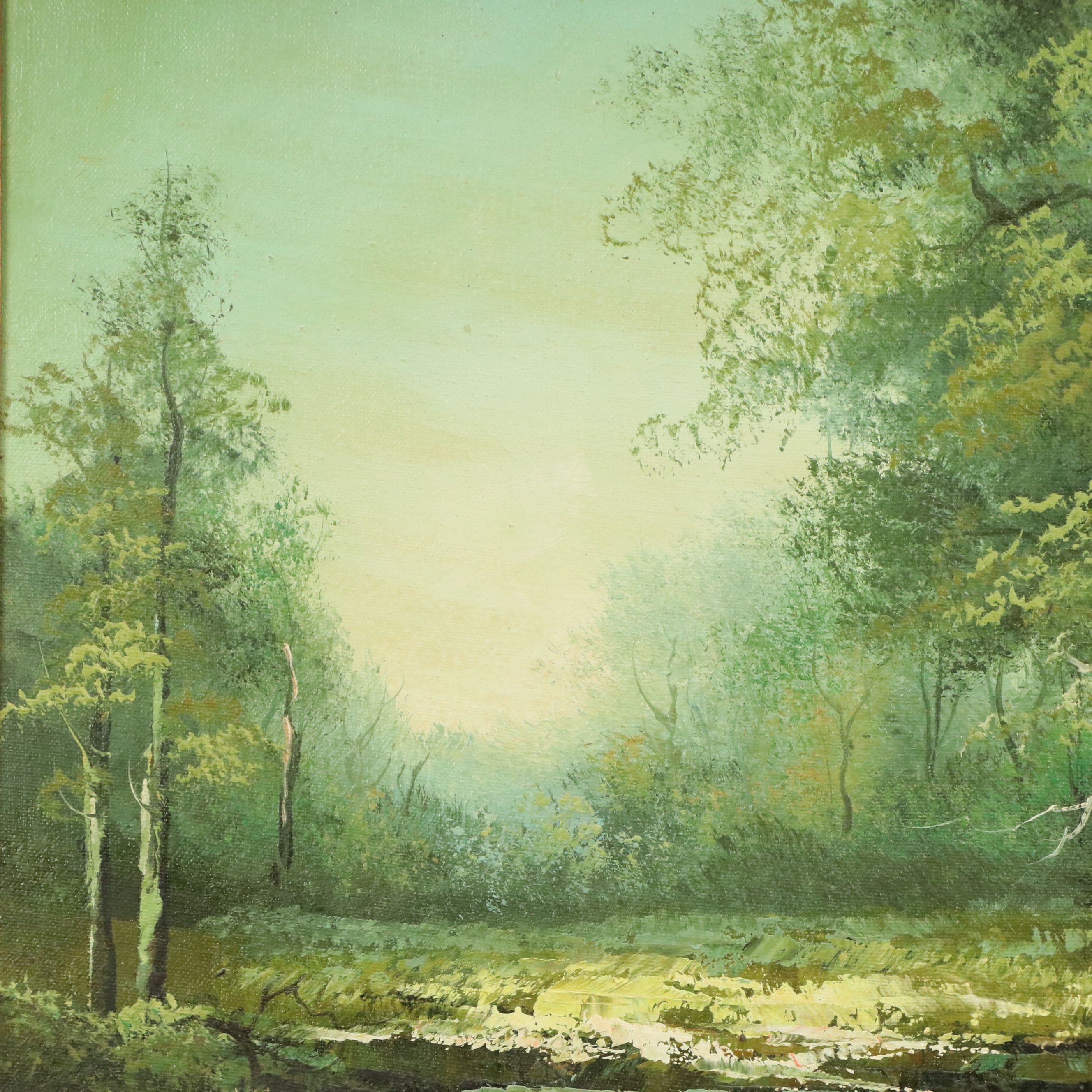 R. Farr Oil Painting of Woodland Stream, Mid to Late 20th Century