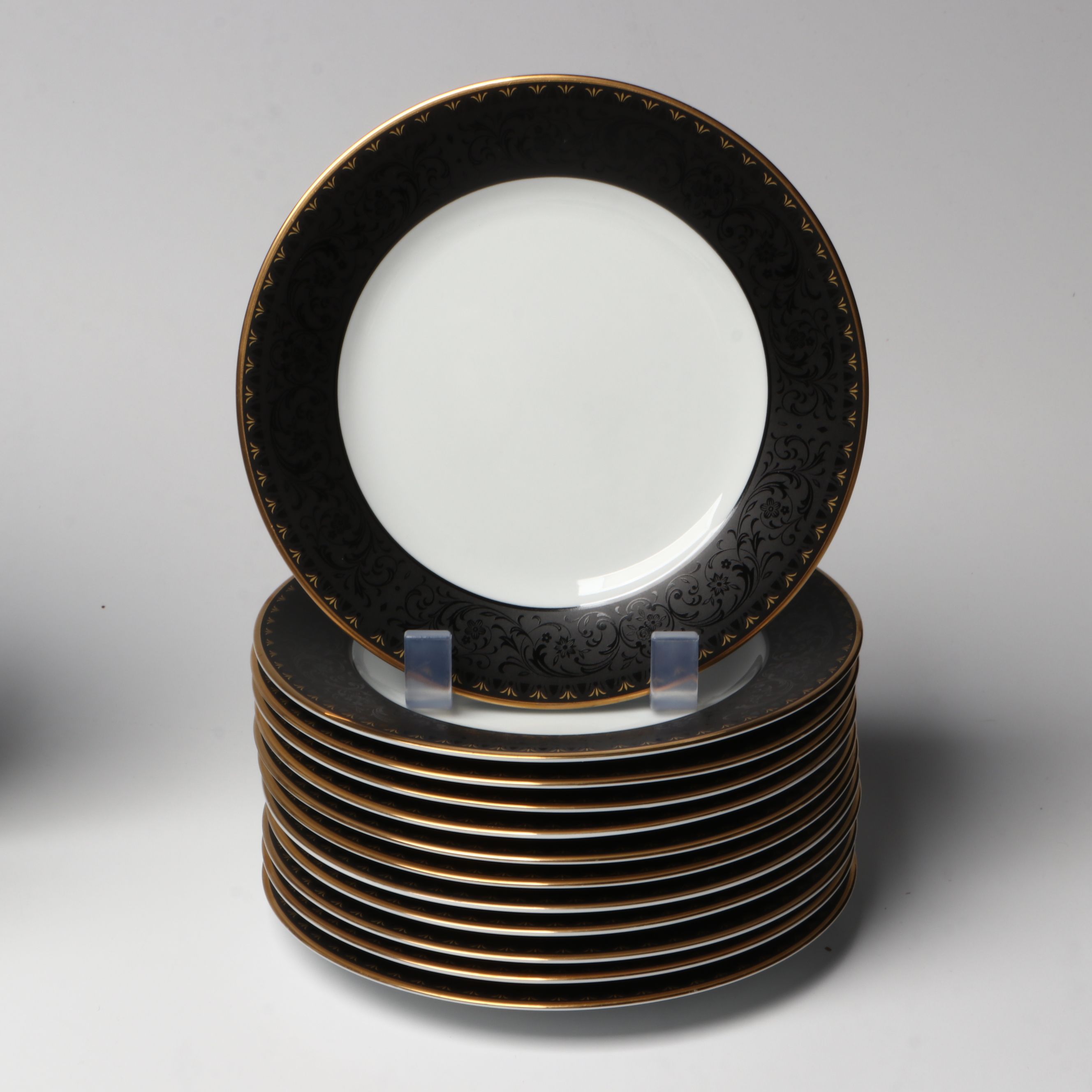 Noritake "Benedicta" Black Jacquard Rimmed Japanese Porcelain Dinnerware