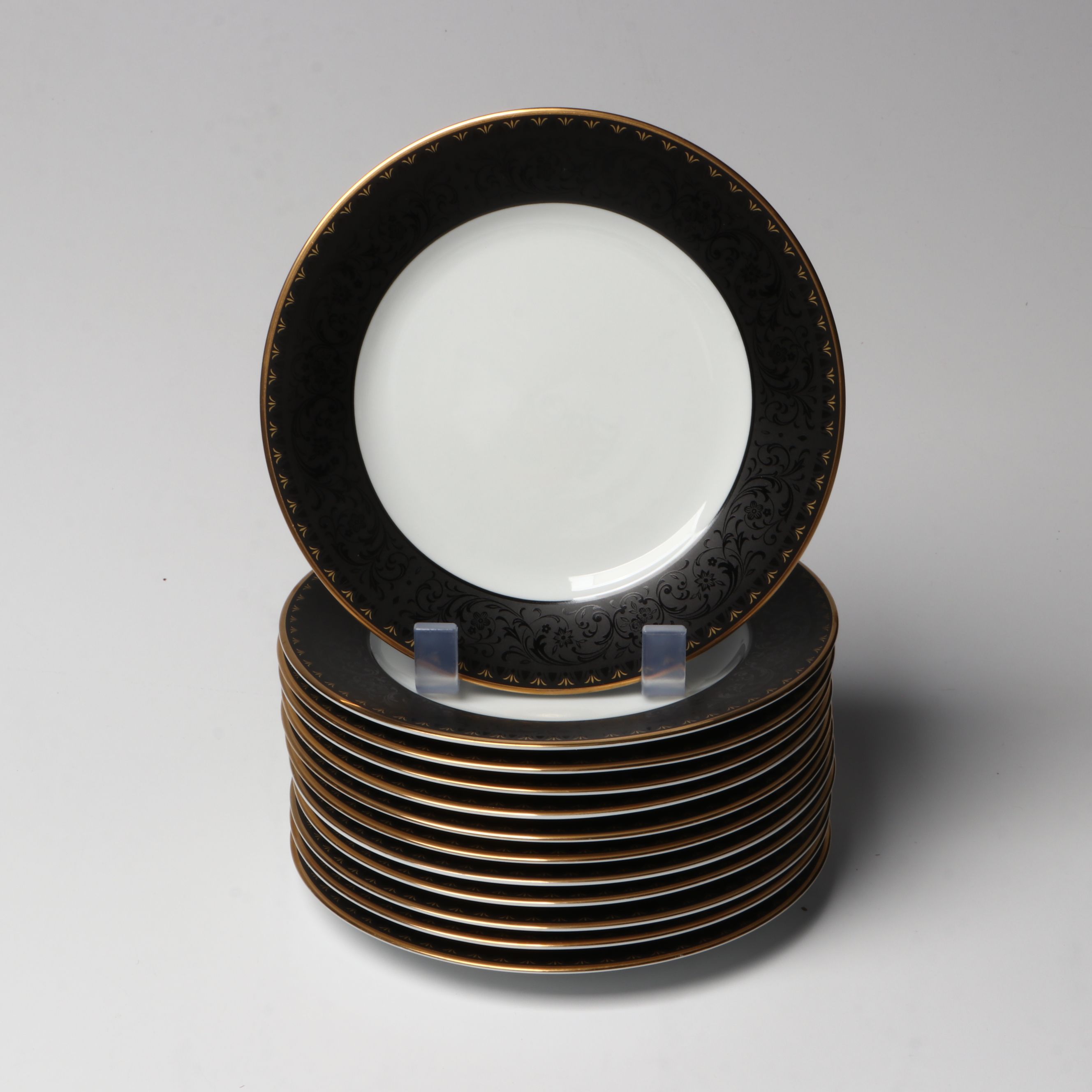 Noritake "Benedicta" Black Jacquard Rimmed Japanese Porcelain Dinnerware