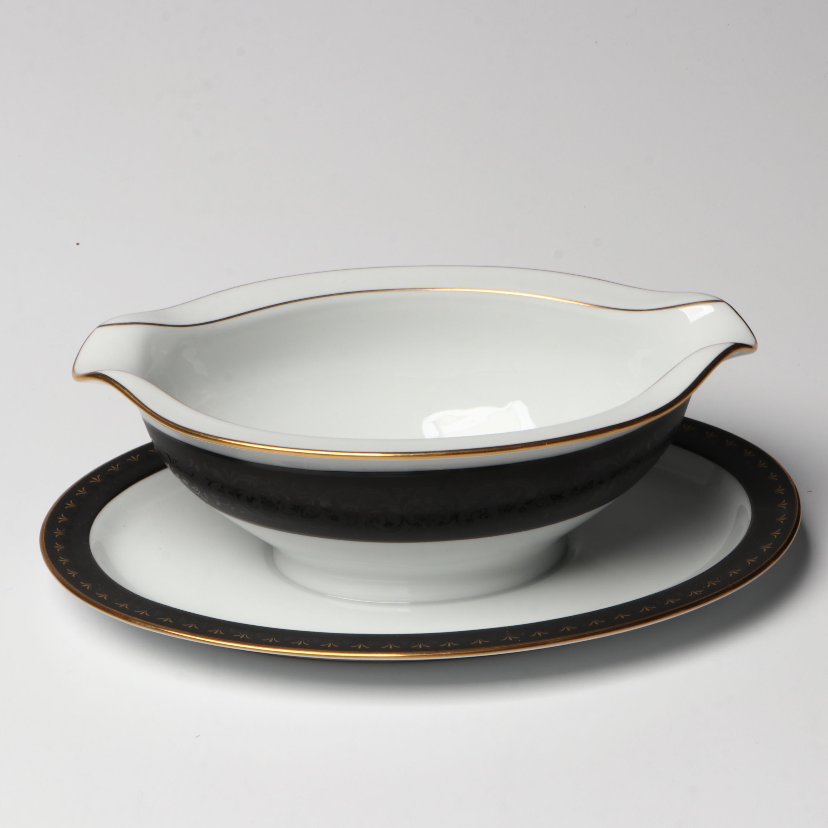 Noritake "Benedicta" Black Jacquard Rimmed Japanese Porcelain Dinnerware