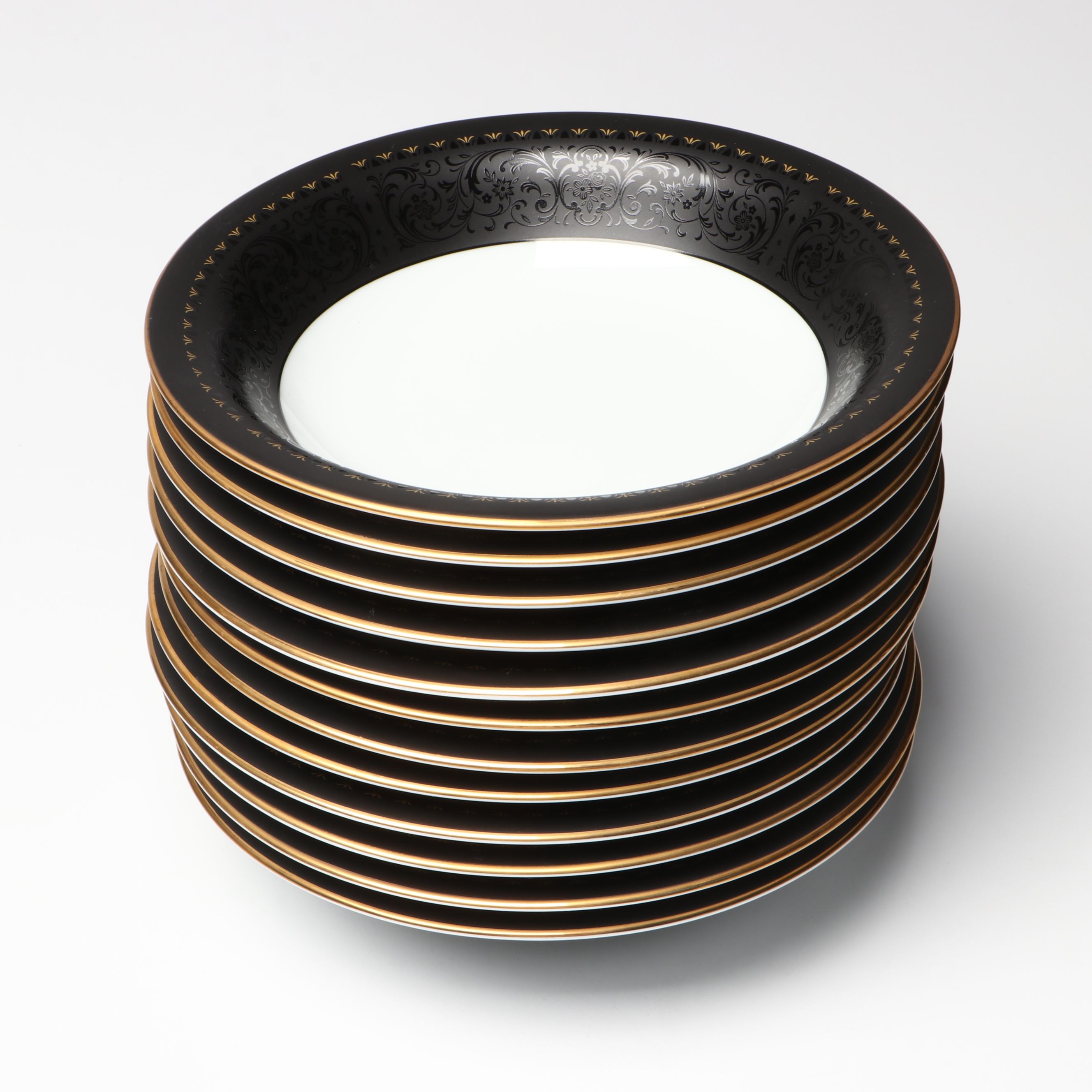 Noritake "Benedicta" Black Jacquard Rimmed Japanese Porcelain Dinnerware