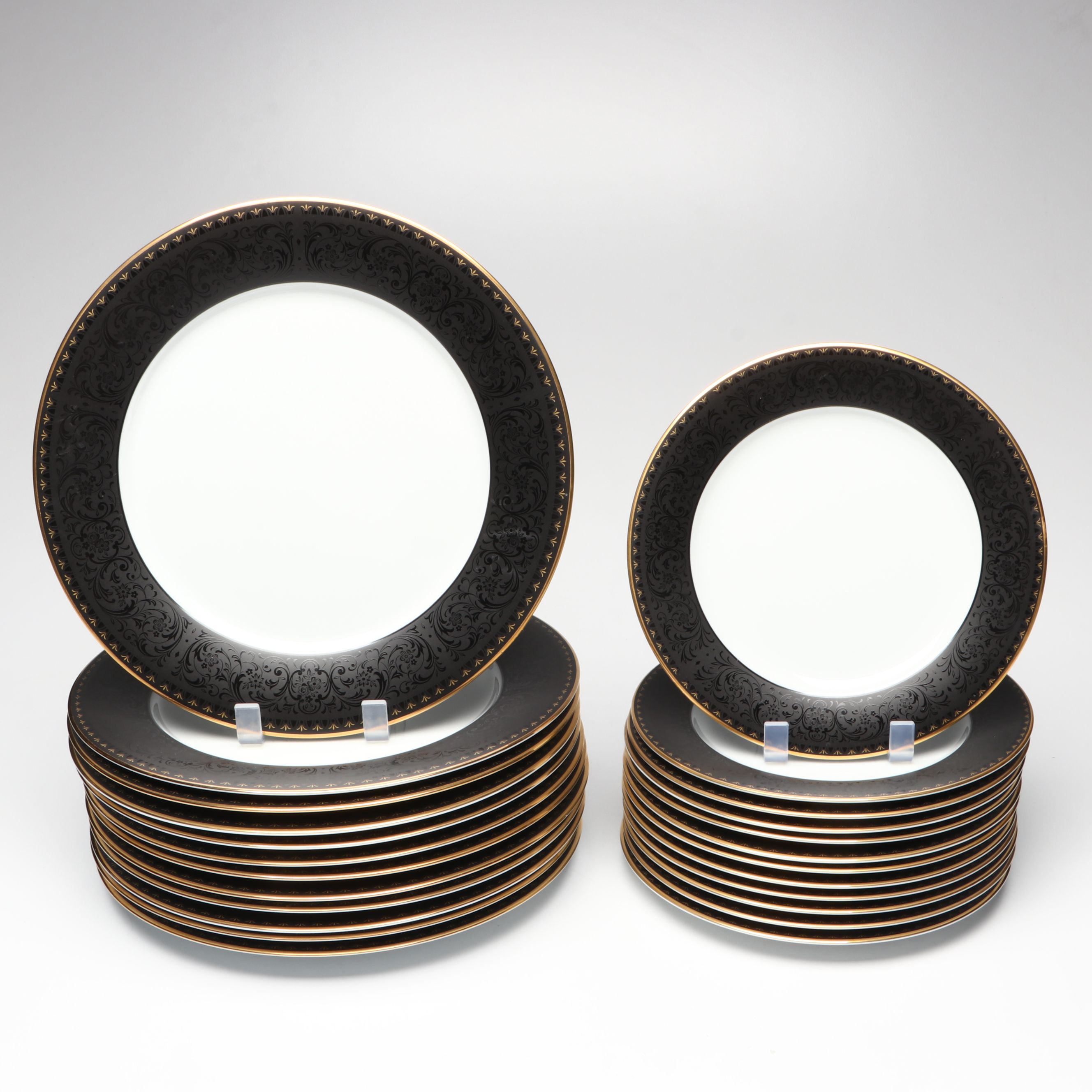 Noritake "Benedicta" Black Jacquard Rimmed Japanese Porcelain Dinnerware