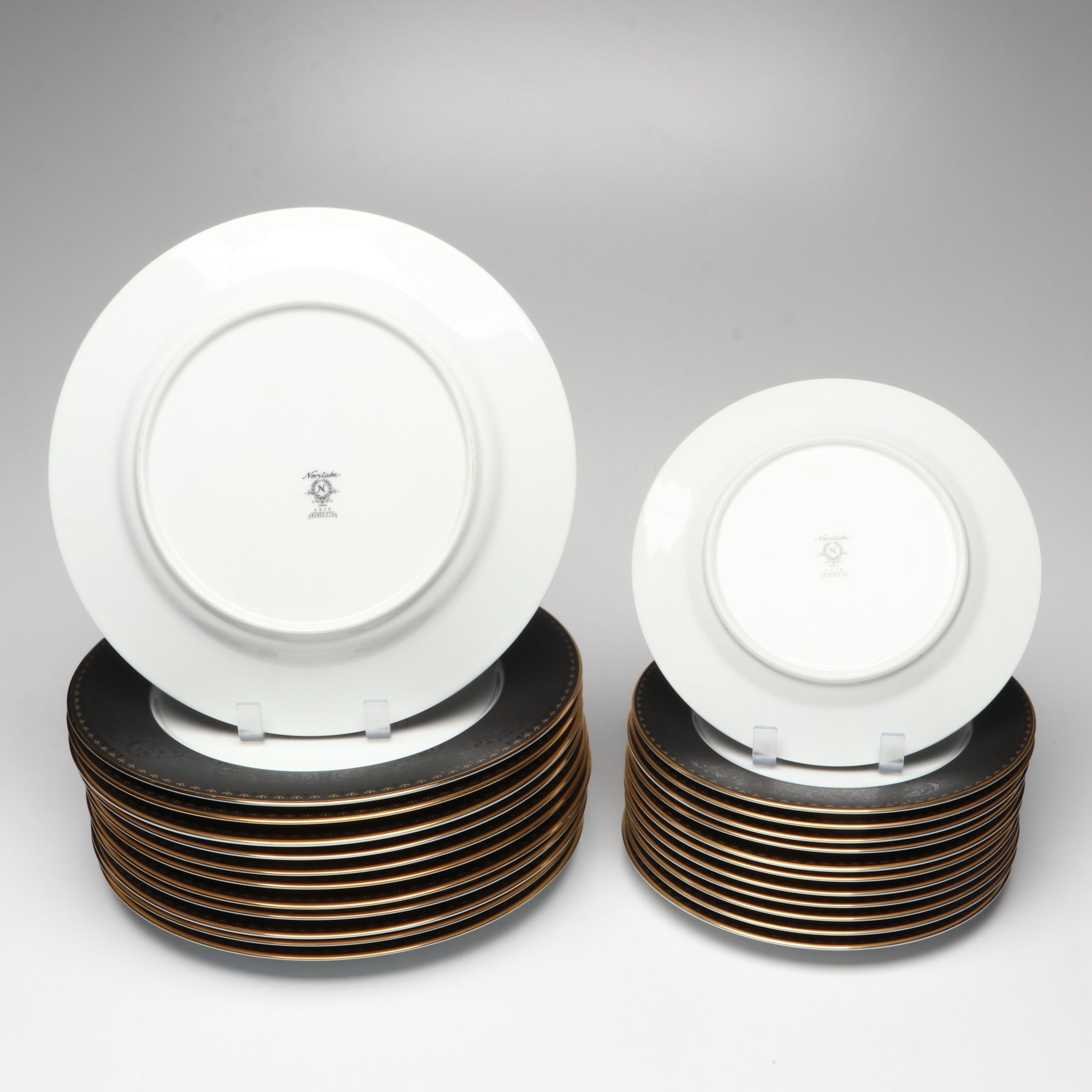 Noritake "Benedicta" Black Jacquard Rimmed Japanese Porcelain Dinnerware