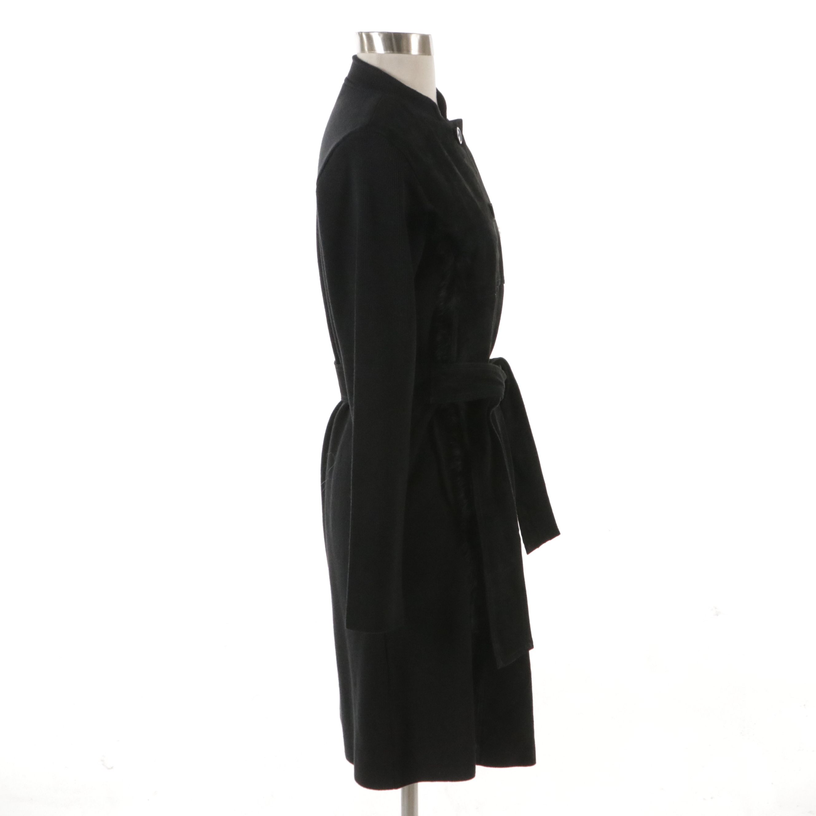 Cynthia Steffe Black Suede, Knit, and Rabbit Fur Button-Front Jacket with Tag