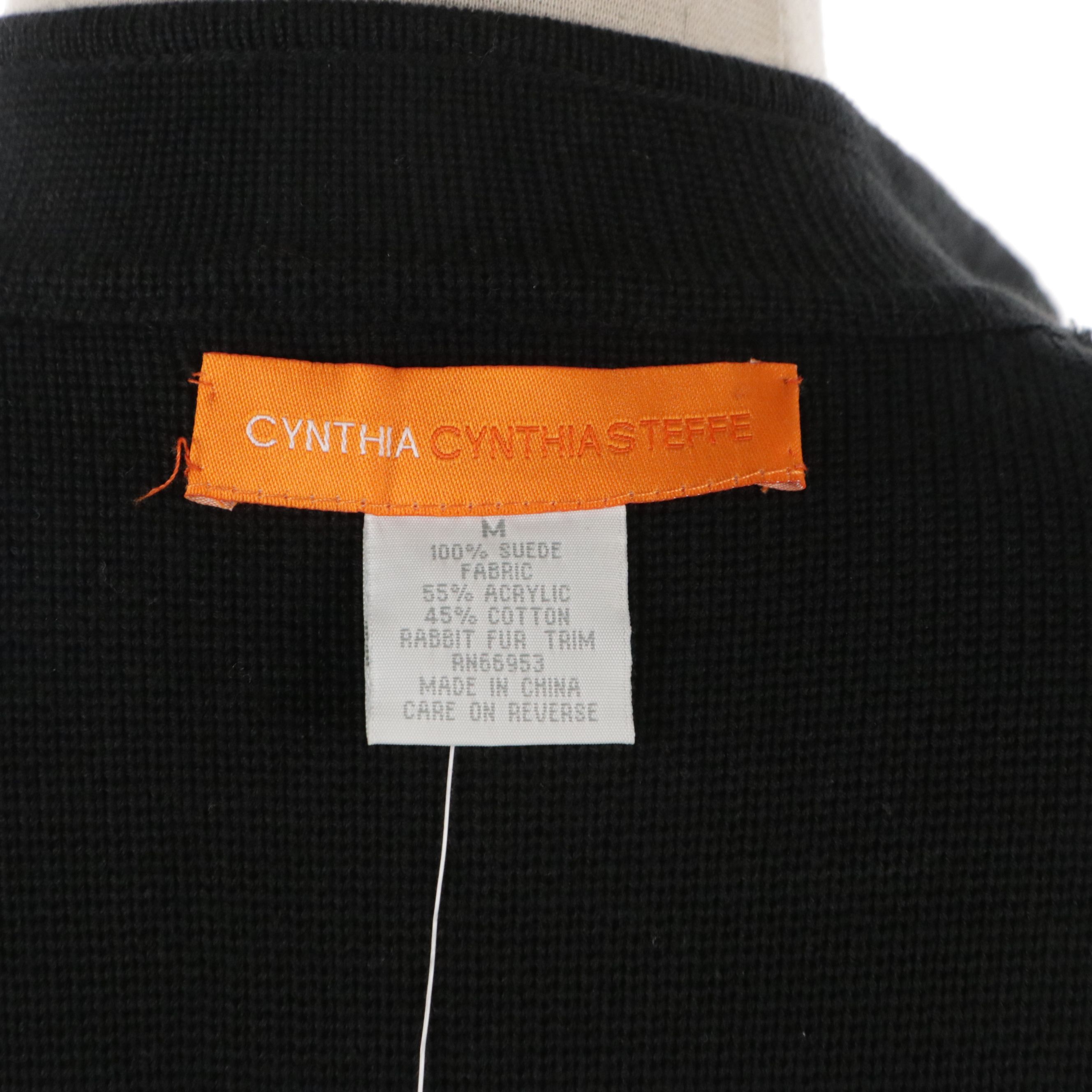 Cynthia Steffe Black Suede, Knit, and Rabbit Fur Button-Front Jacket with Tag