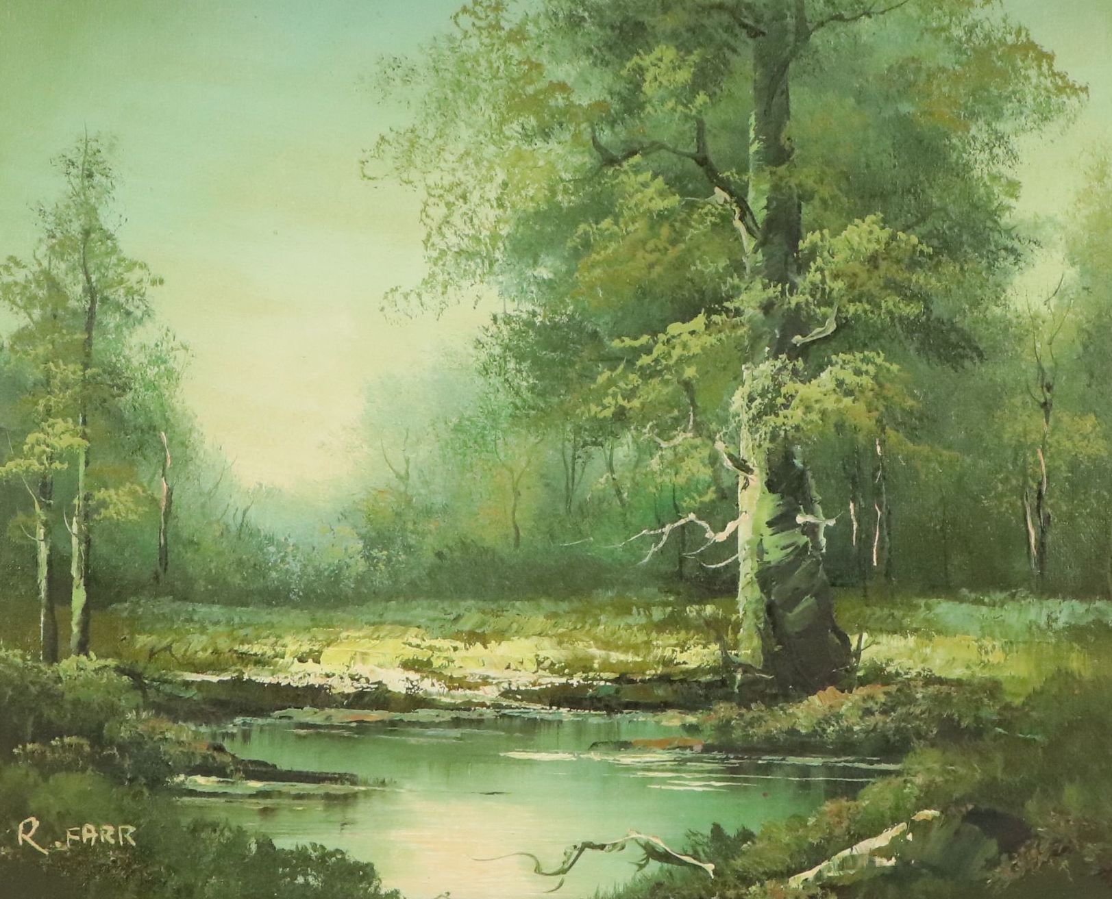 R. Farr Oil Painting of Woodland Stream, Mid to Late 20th Century