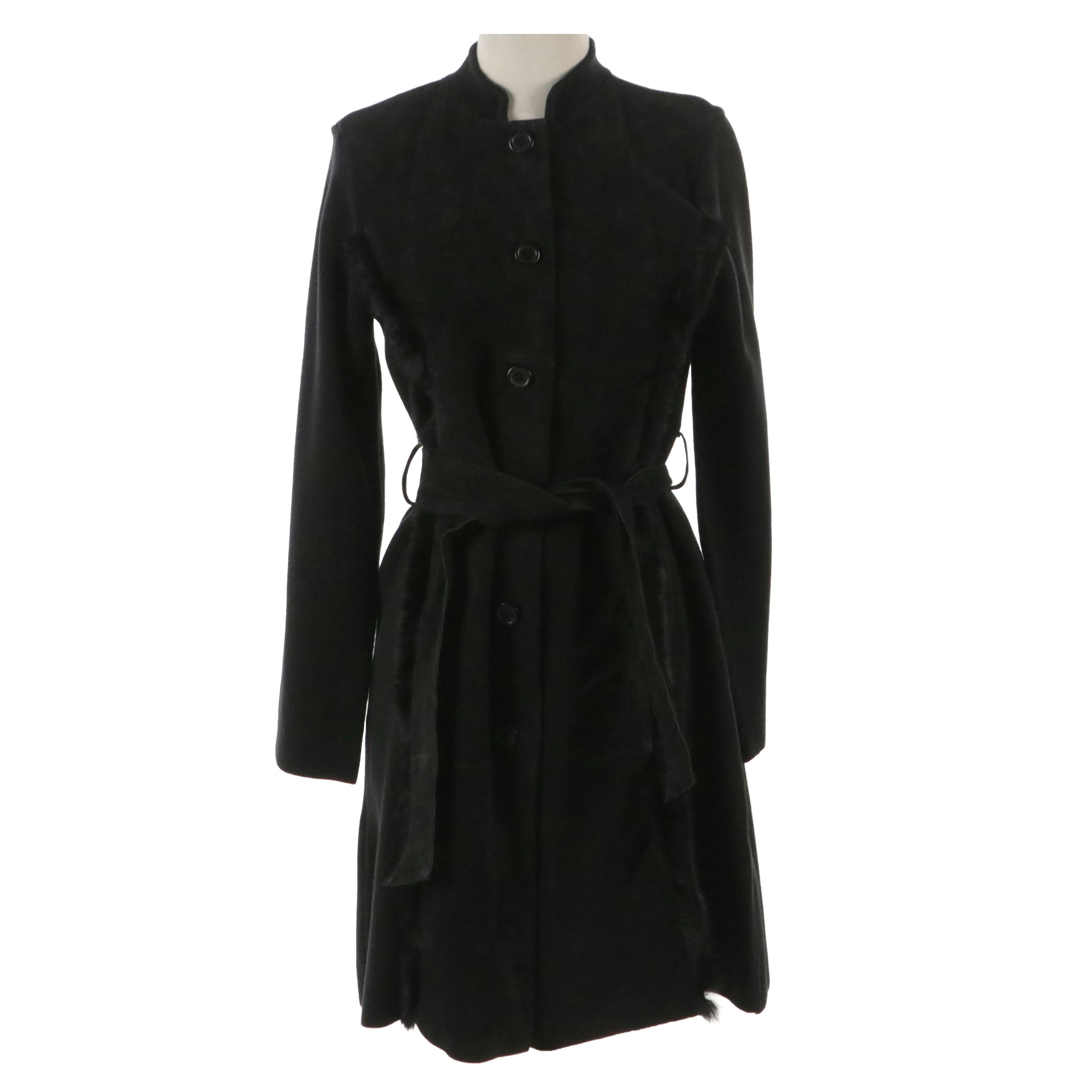 Cynthia Steffe Black Suede, Knit, and Rabbit Fur Button-Front Jacket with Tag