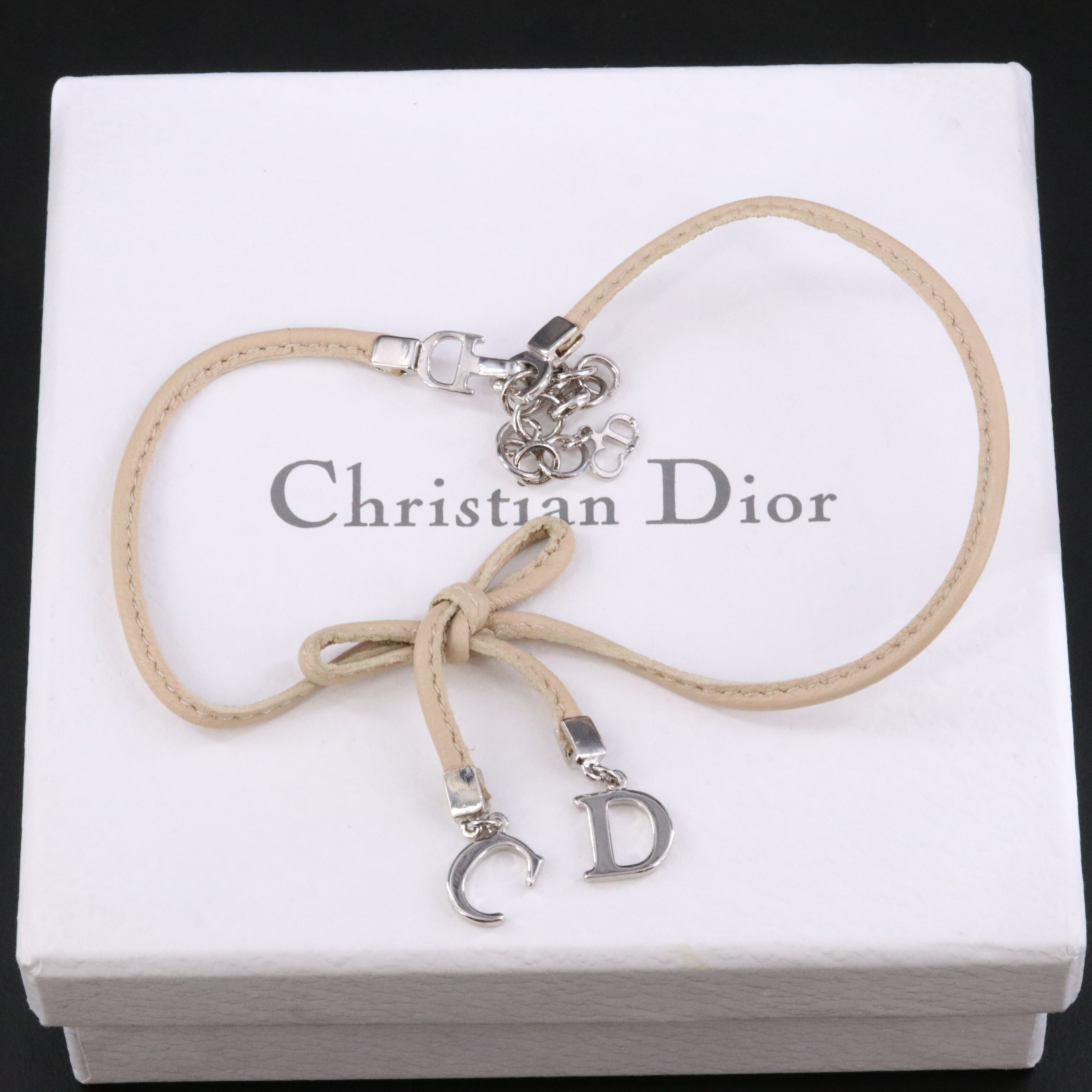 Christian Dior CD Leather Bow Choker Necklace